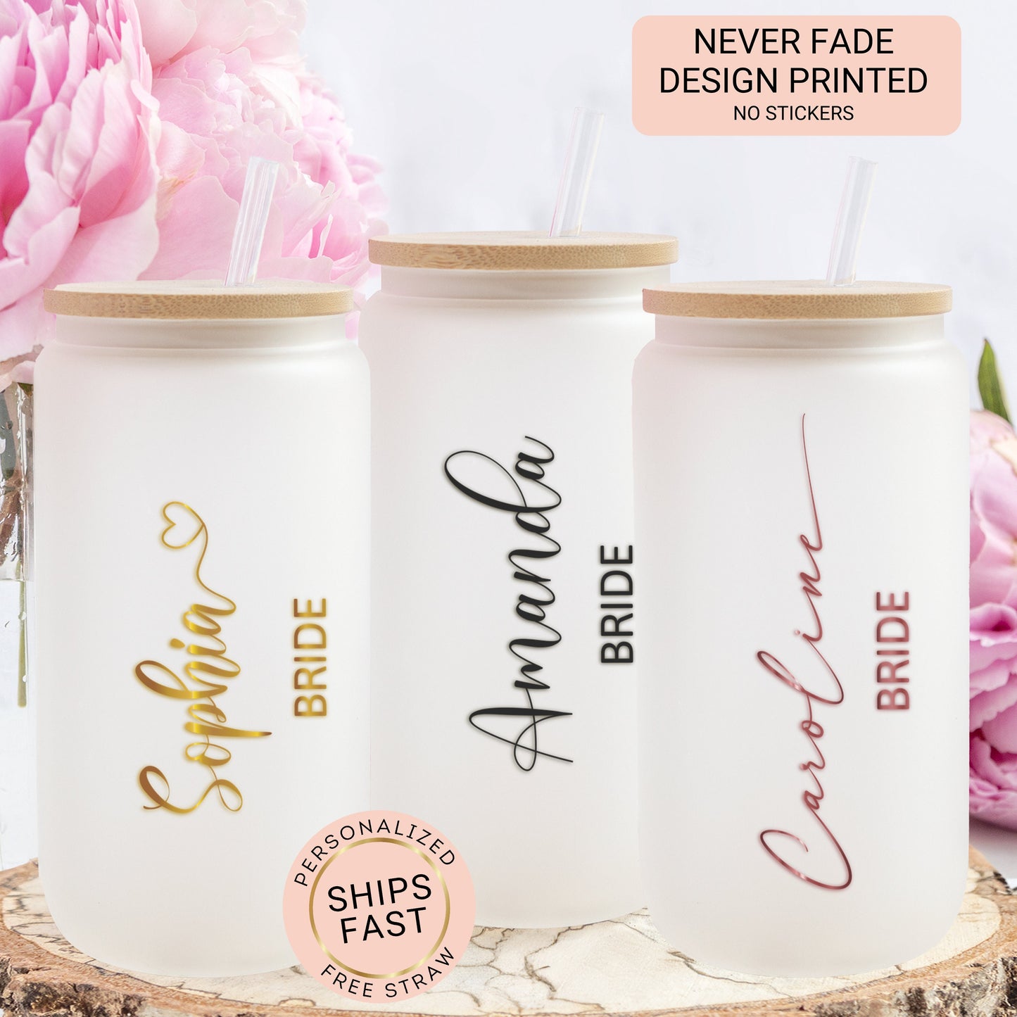 Personalized Bride Frosted Glass Tumbler - Bridesmaid Proposal Gift