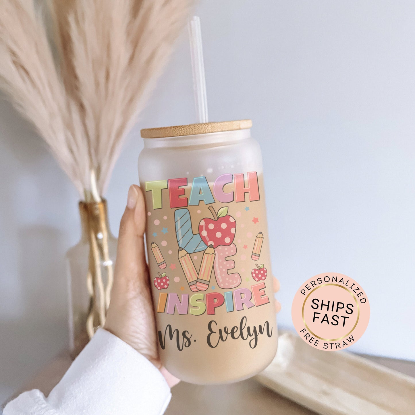 Personalized Teacher Cup - Custom Glass Tumbler for Iced Coffee Gift