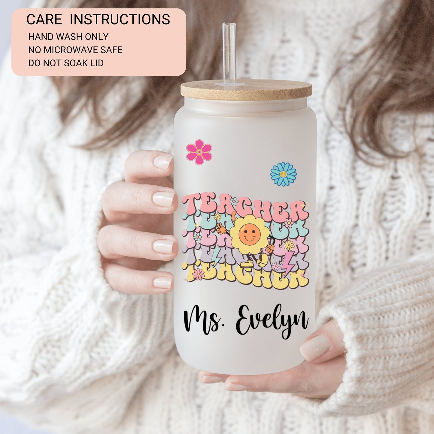 Personalized Retro Teacher Frosted Tumbler - Custom Iced Coffee Cup