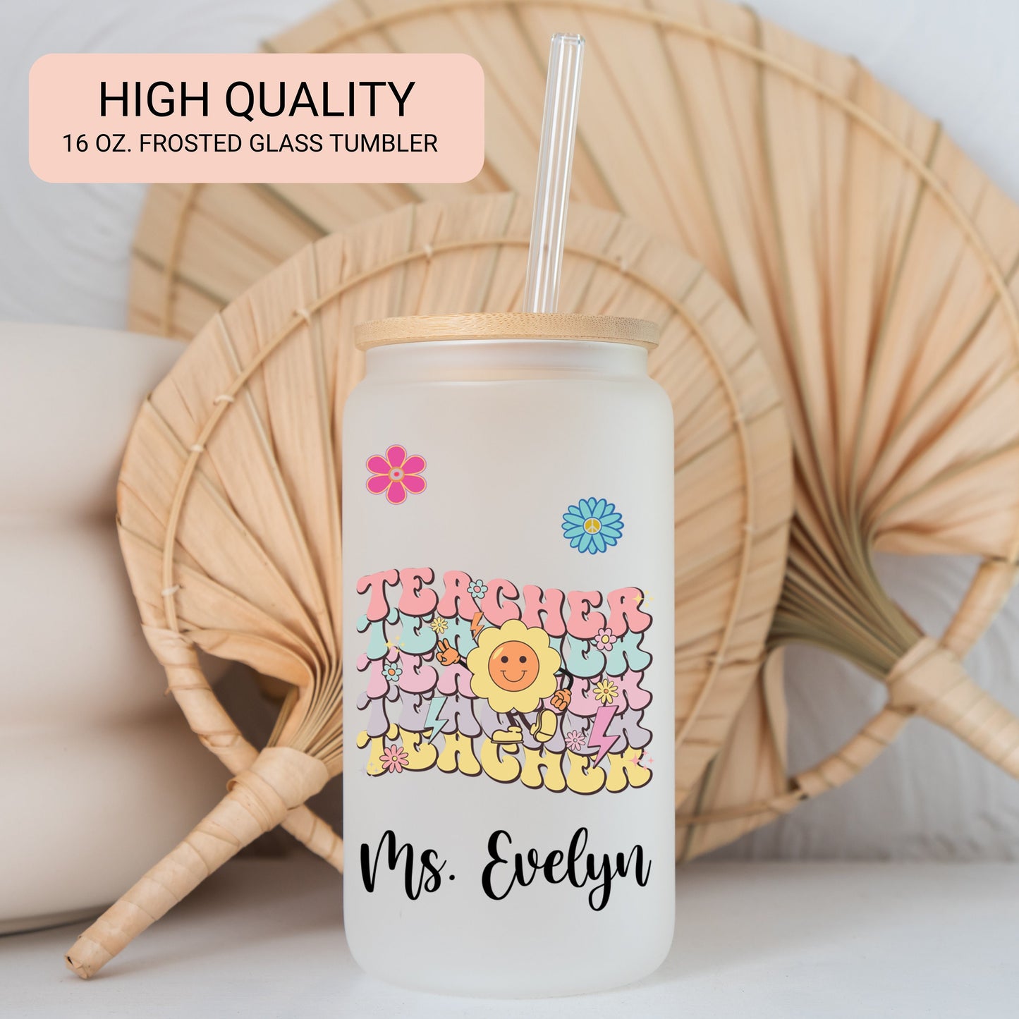 Personalized Retro Teacher Frosted Tumbler - Custom Iced Coffee Cup