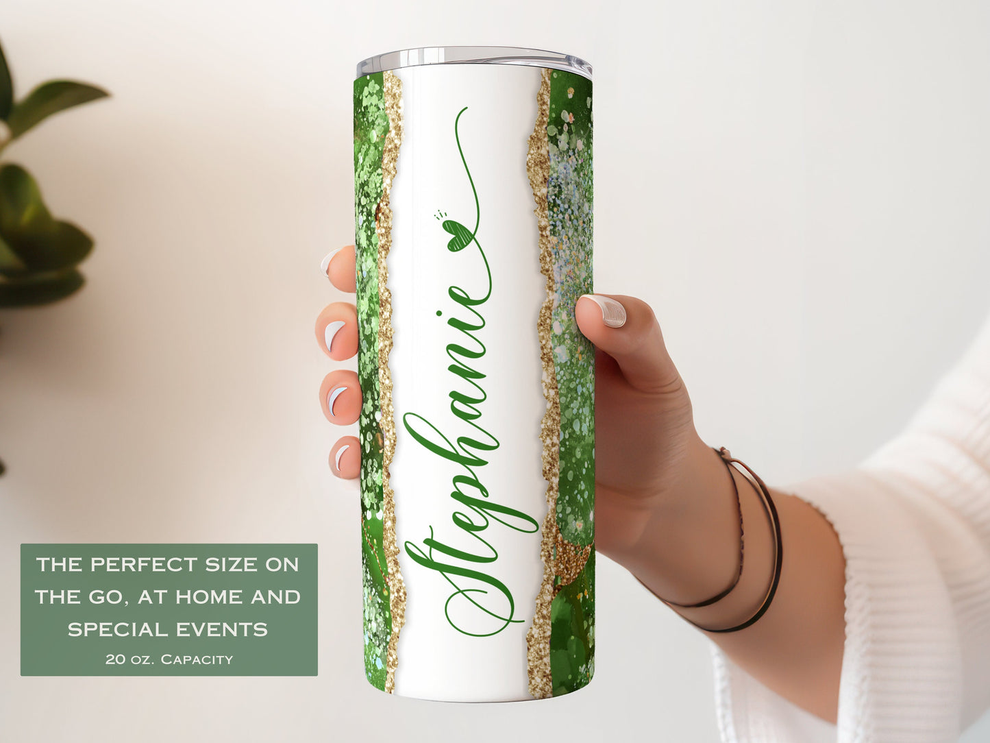 Personalized Green Agate Tumbler - Custom Name Gift for Her or Bridesmaid