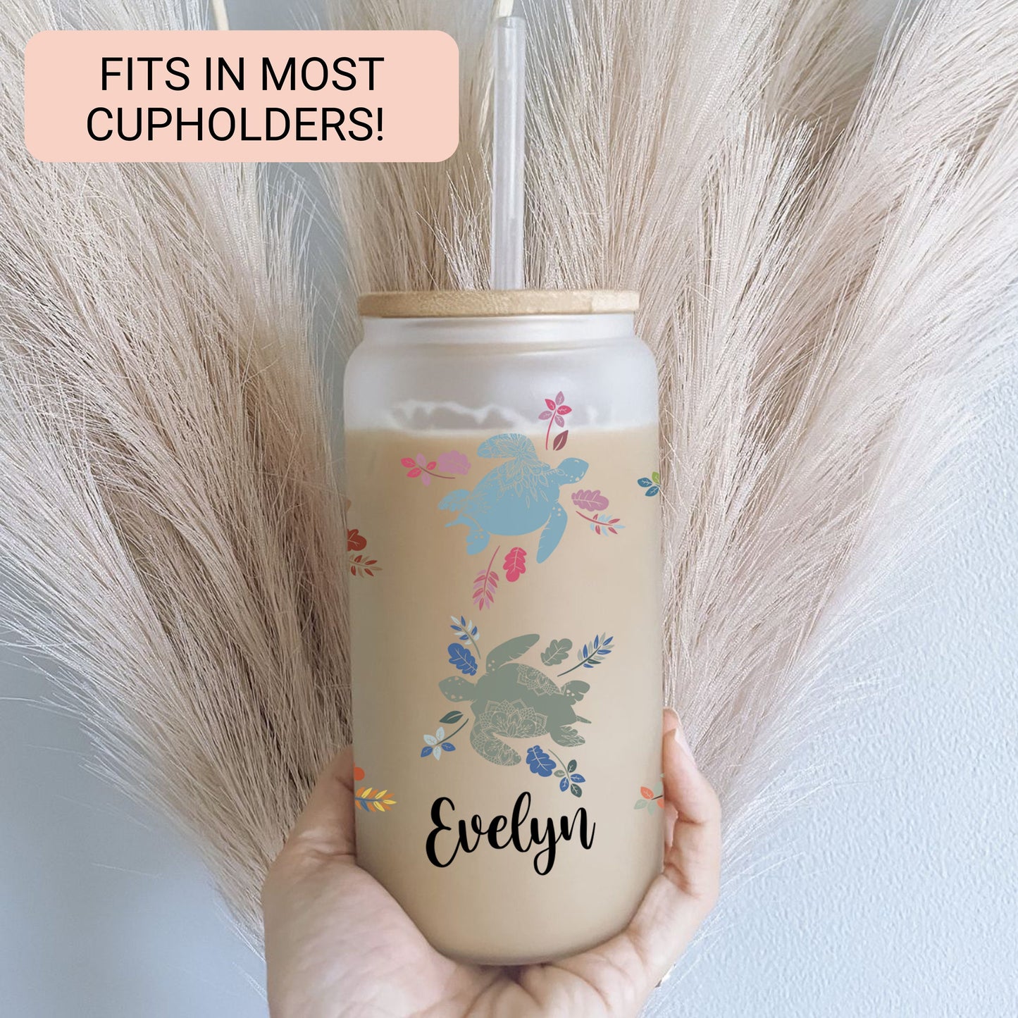 Personalized Mandala Turtle Frosted Glass Cup - Tumbler Gift for Turtle Lovers