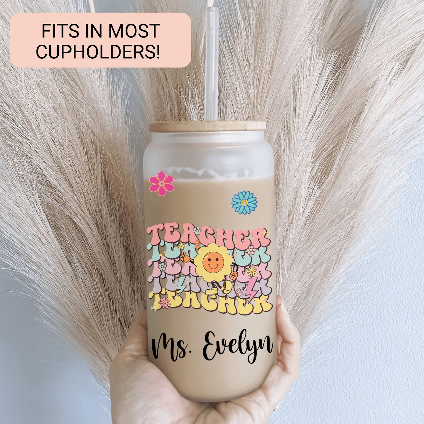 Personalized Retro Teacher Frosted Tumbler - Custom Iced Coffee Cup