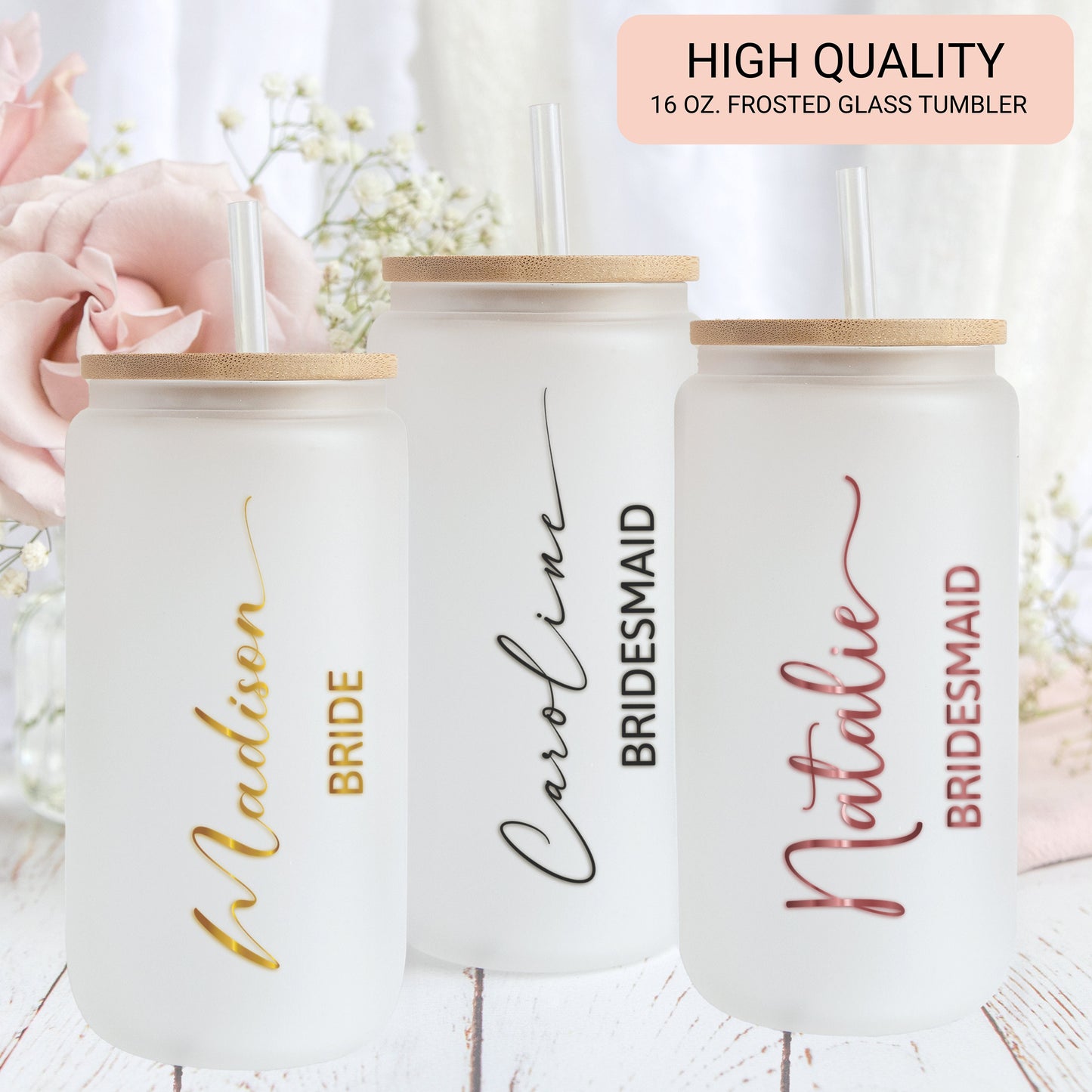 Personalized Bride Frosted Glass Tumbler - Bridesmaid Proposal Gift