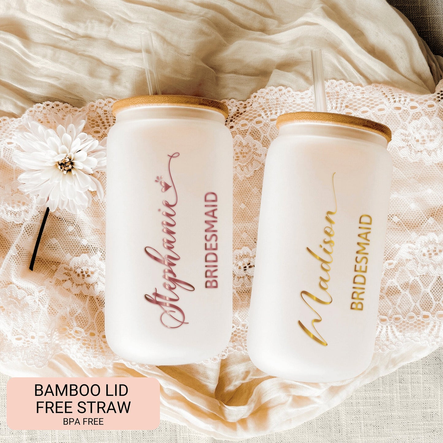 Personalized Bride Frosted Glass Tumbler - Bridesmaid Proposal Gift