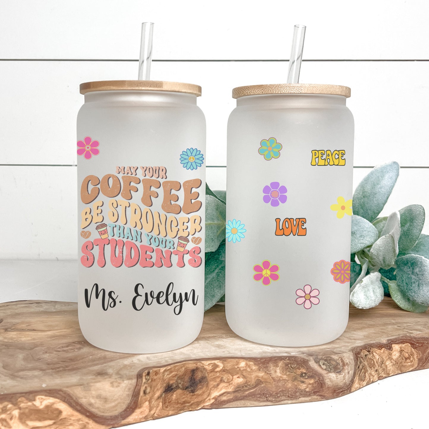 Personalized Frosted Glass Teacher Tumbler - Custom Iced Coffee Cup for Educators