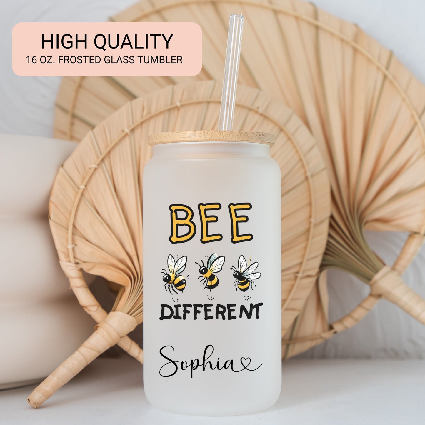 Personalized Bee Glass Tumbler - Custom Iced Coffee Cup for Bee Lovers