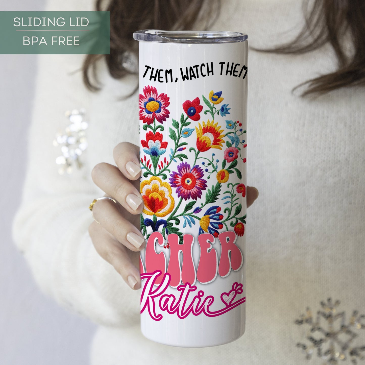 Personalized Wildflower Teacher Tumbler - Floral Gift for Teacher Appreciation