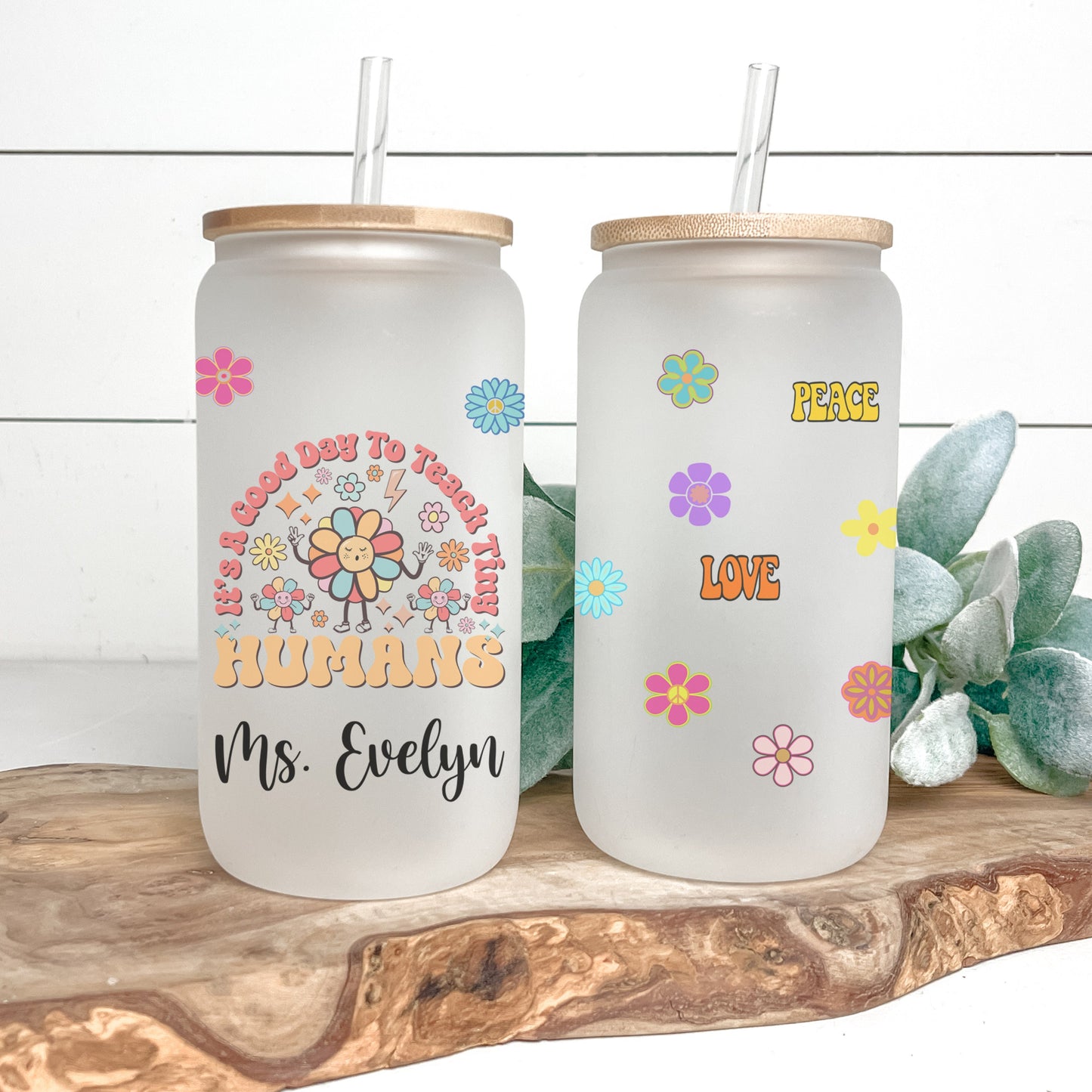 Personalized Teacher Frosted Glass Tumbler - Iced Coffee Cup for Tiny Humans