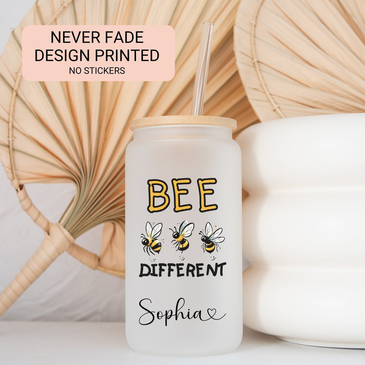 Personalized Bee Glass Tumbler - Custom Iced Coffee Cup for Bee Lovers