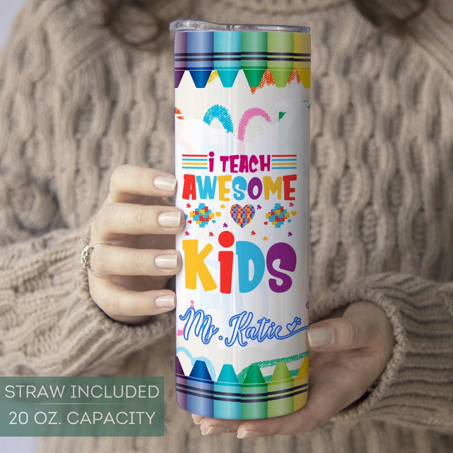 Personalized Autism Awareness Teacher Tumbler - Gift for Educators of Awesome Kids