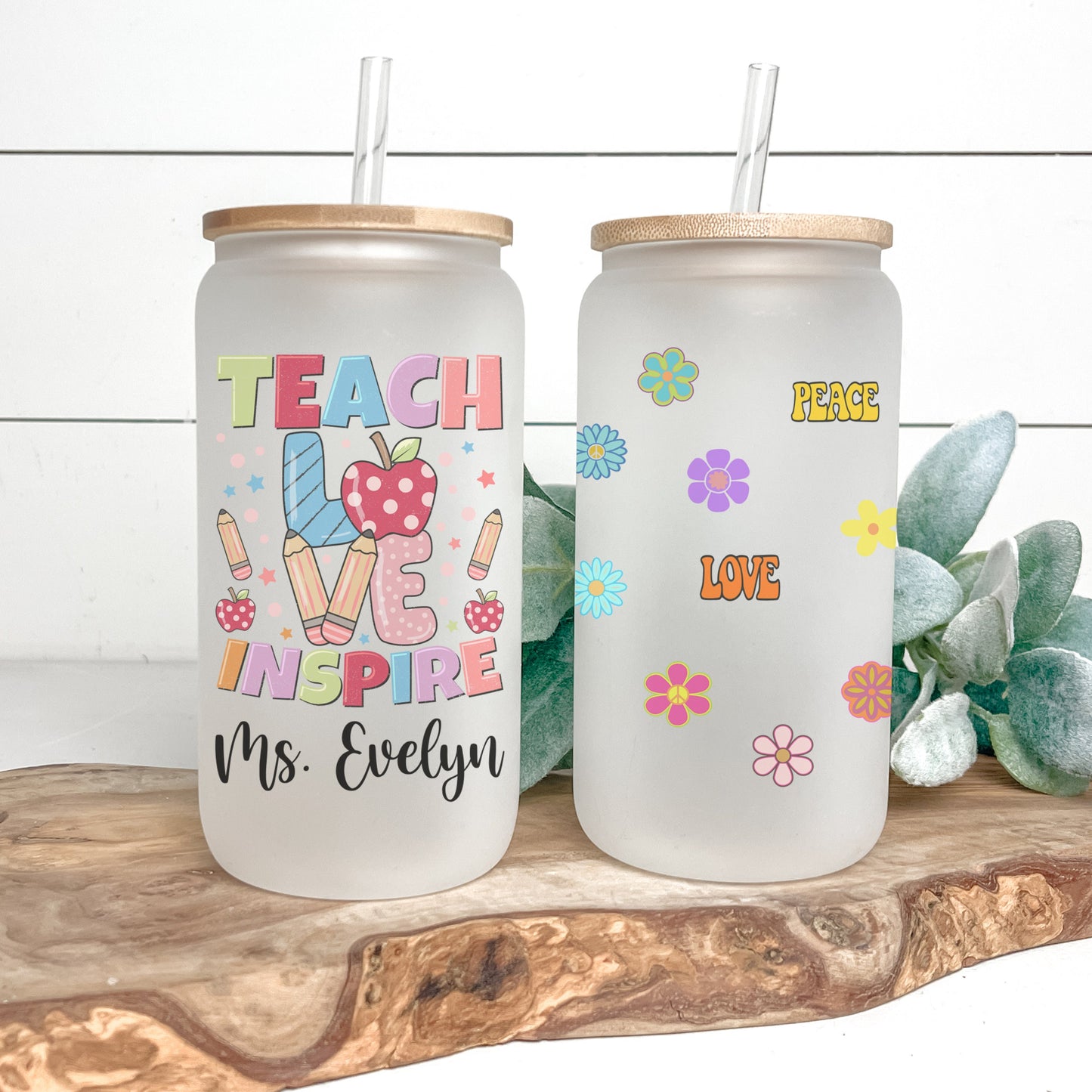 Personalized Teacher Cup - Custom Glass Tumbler for Iced Coffee Gift