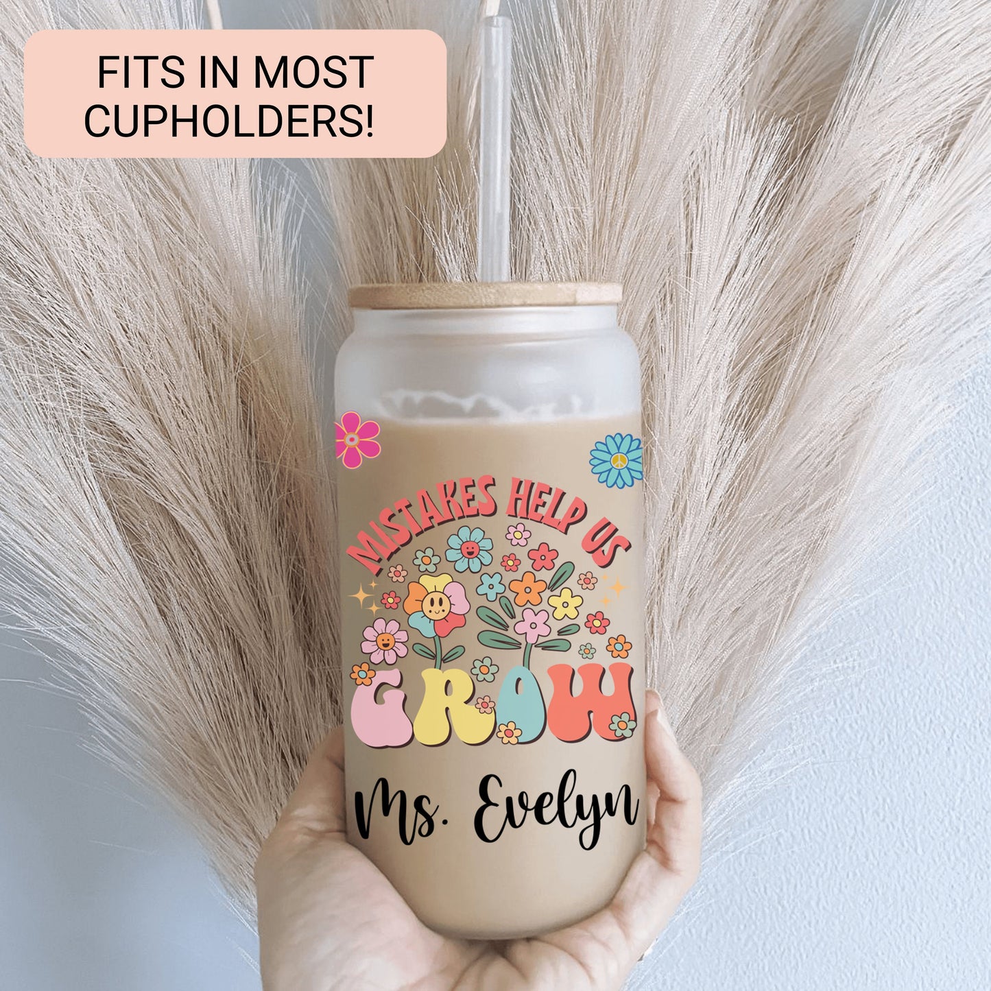 Personalized Teacher Frosted Glass Tumbler - Custom Iced Coffee Cup Gift