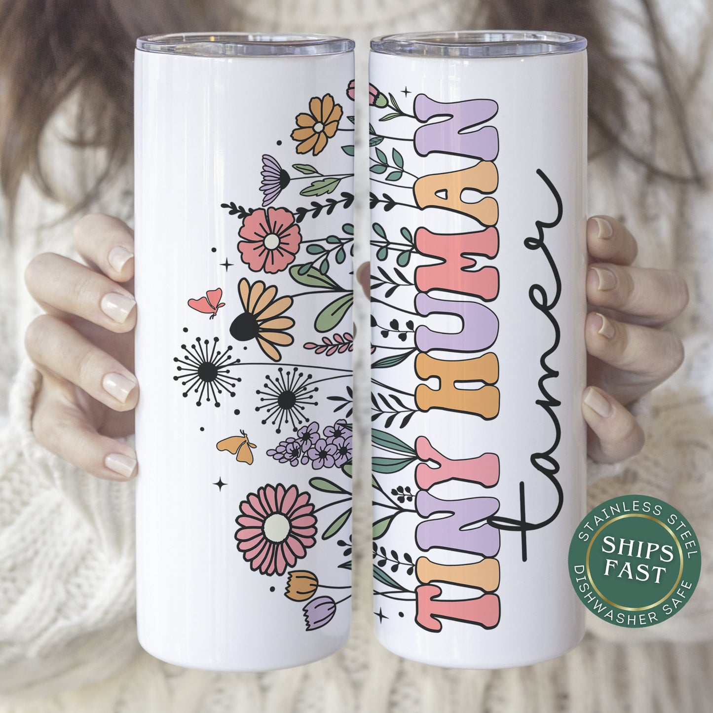Personalized Tiny Human Tamer Tumbler - Custom Gift for Preschool Teachers