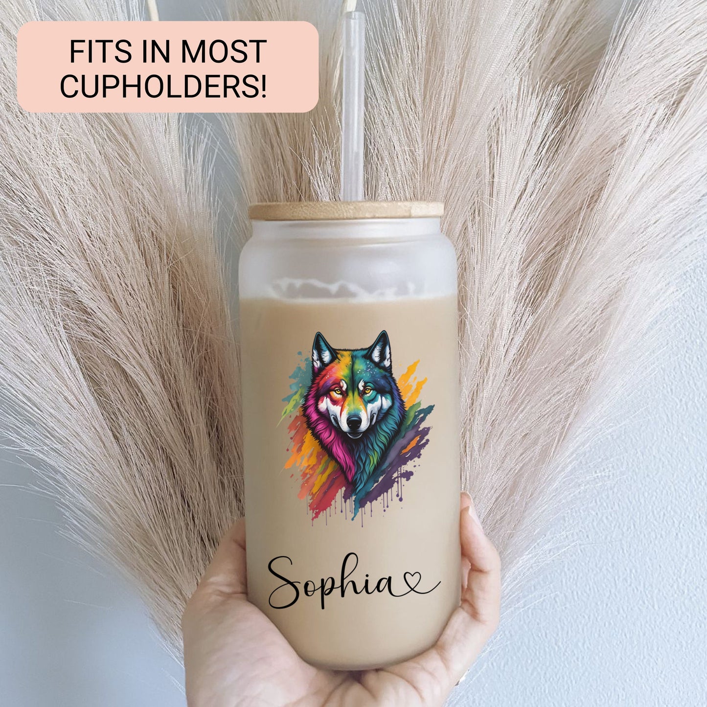 Personalized Wolf Frosted Glass Tumbler - Custom Iced Coffee Cup for Wolf Lovers