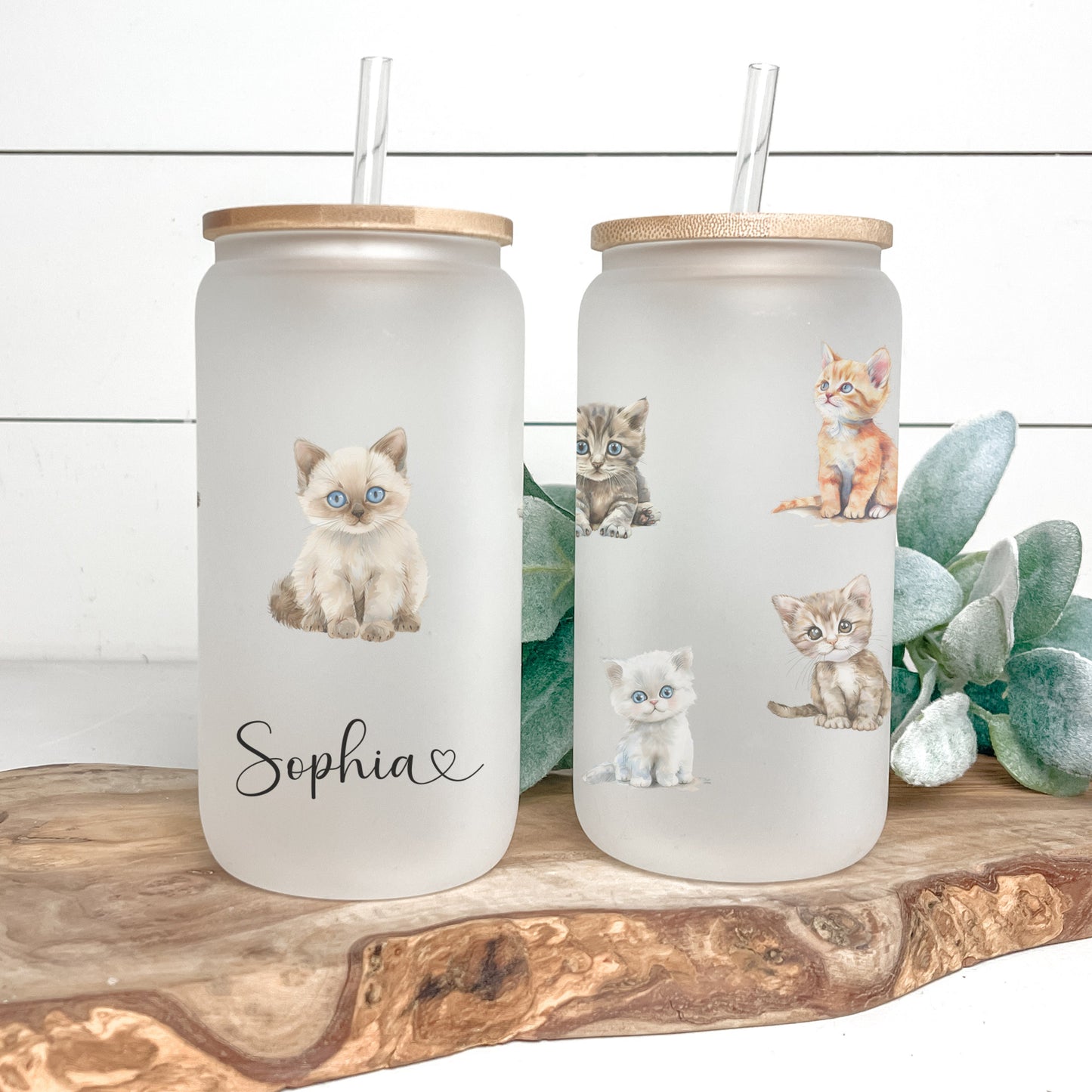 Personalized Cat Frosted Glass Cup - Custom Iced Coffee Tumbler for Cat Lovers
