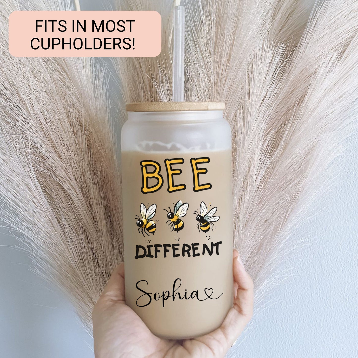 Personalized Bee Glass Tumbler - Custom Iced Coffee Cup for Bee Lovers