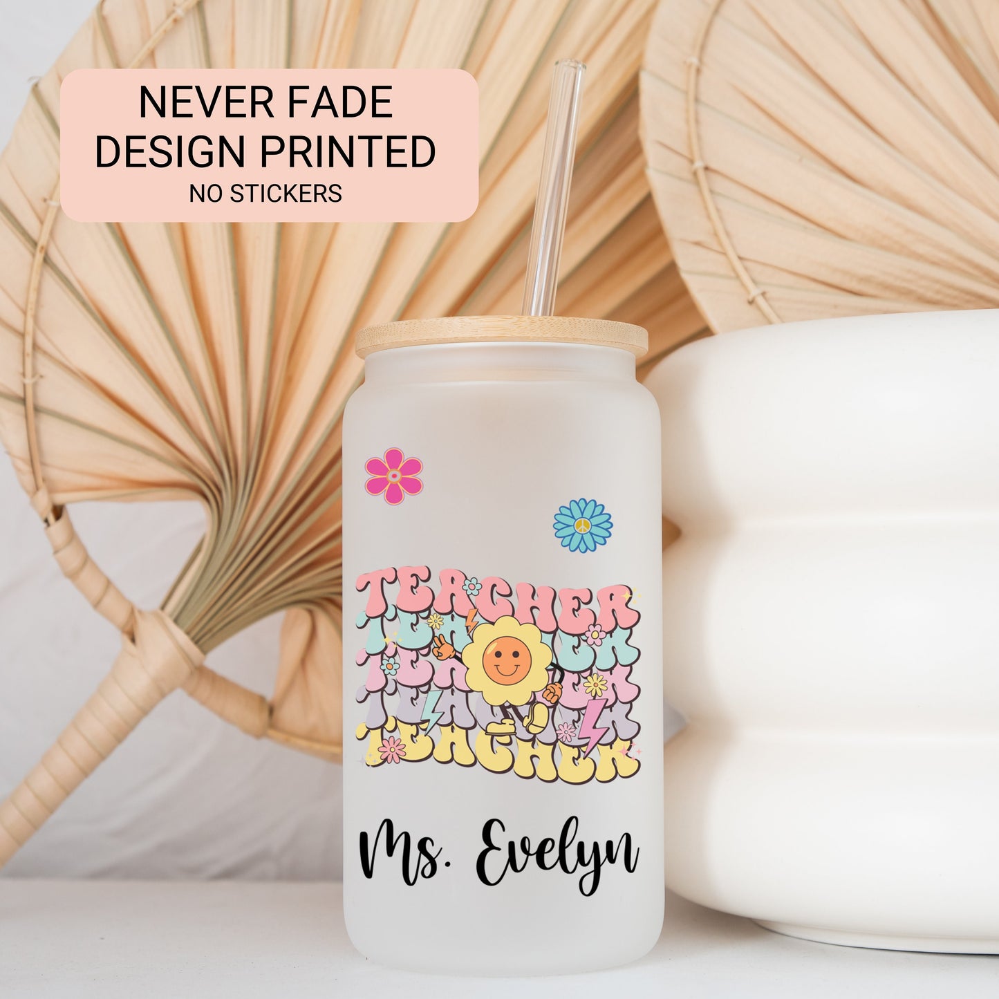 Personalized Retro Teacher Frosted Tumbler - Custom Iced Coffee Cup