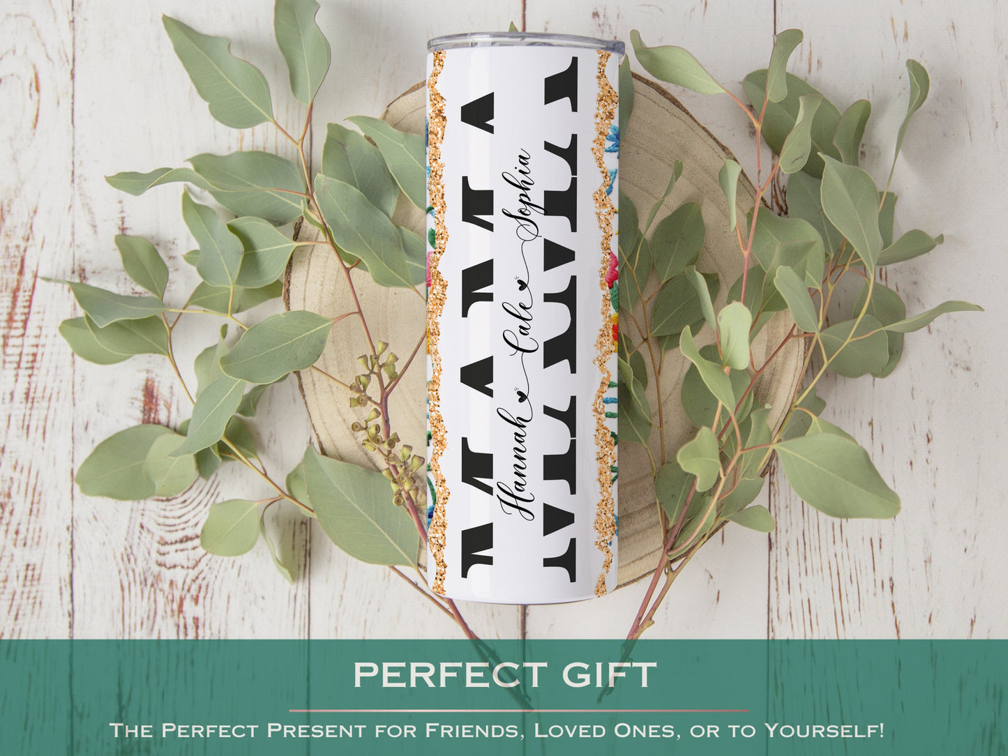 Custom Mama Tumbler - Personalized Gift with Kids' Names and Mexican Embroidery Design
