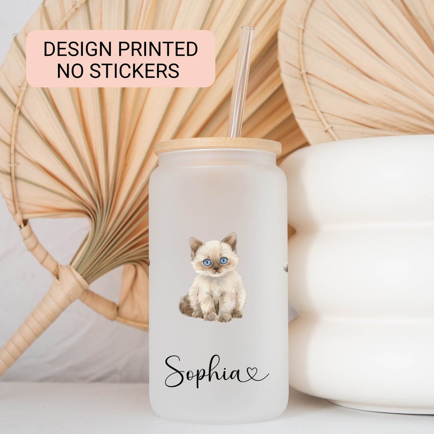 Personalized Cat Frosted Glass Cup - Custom Iced Coffee Tumbler for Cat Lovers