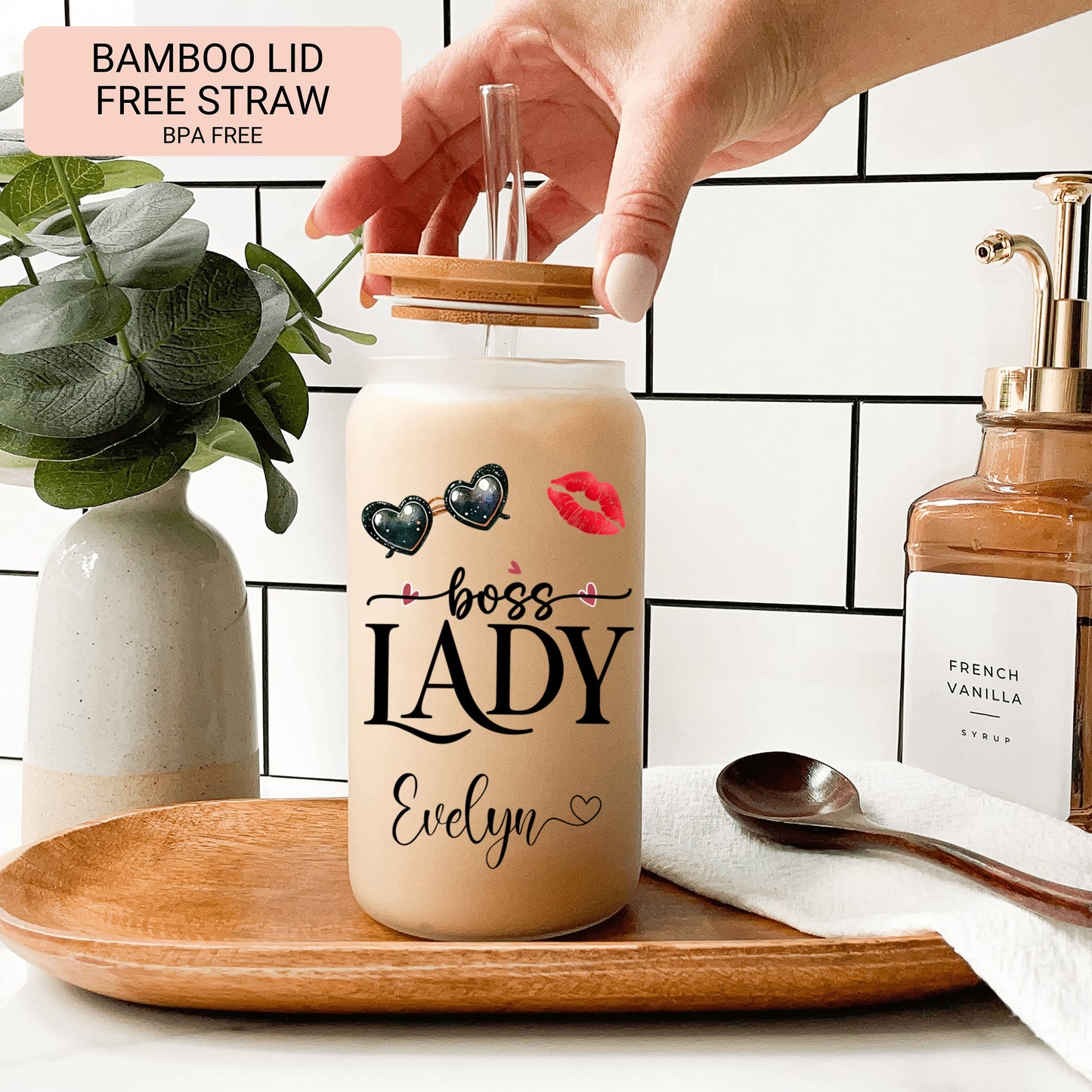 Lady Boss Cup Personalized, Lady Boss Glass Cup, Custom Lady Boss Frosted Glass Cup, Lady Boss Glass Tumbler, Lady Boss Iced Coffee Cup