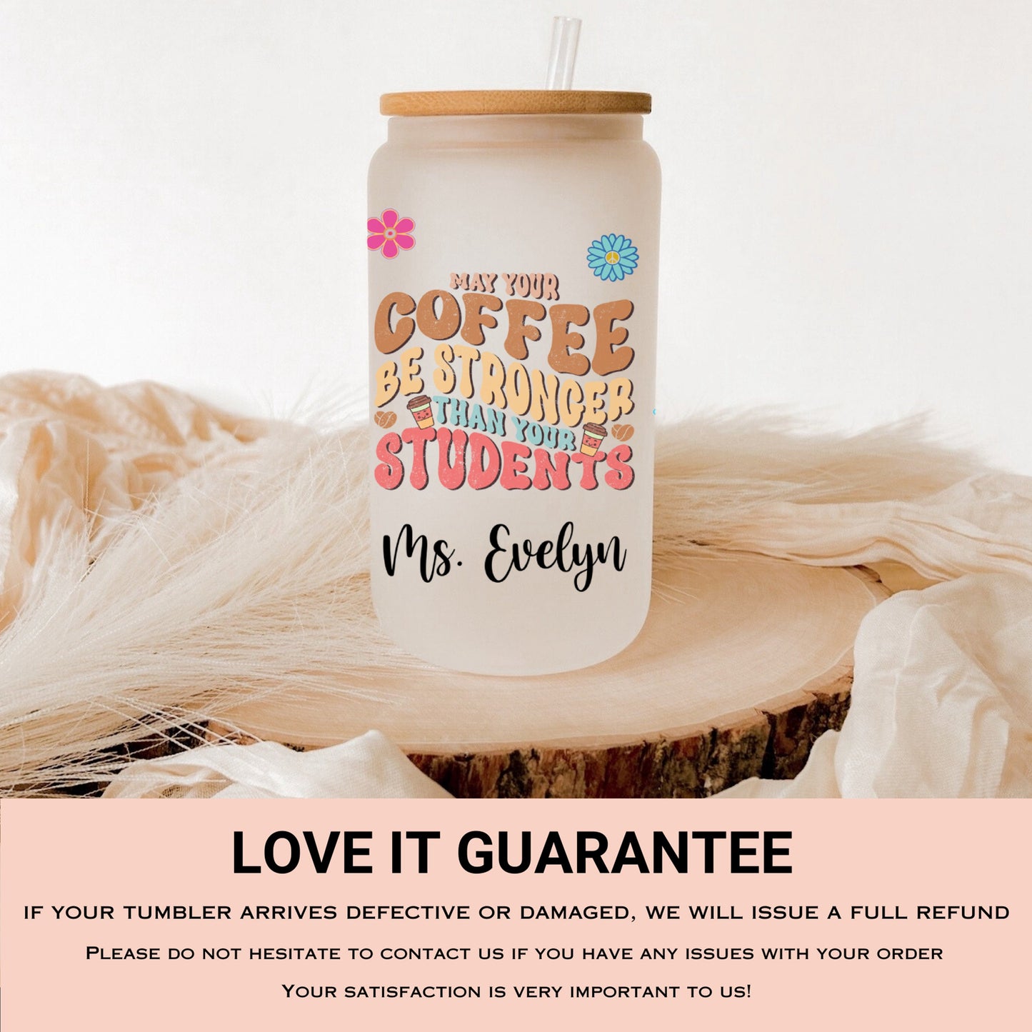 Personalized Frosted Glass Teacher Tumbler - Custom Iced Coffee Cup for Educators