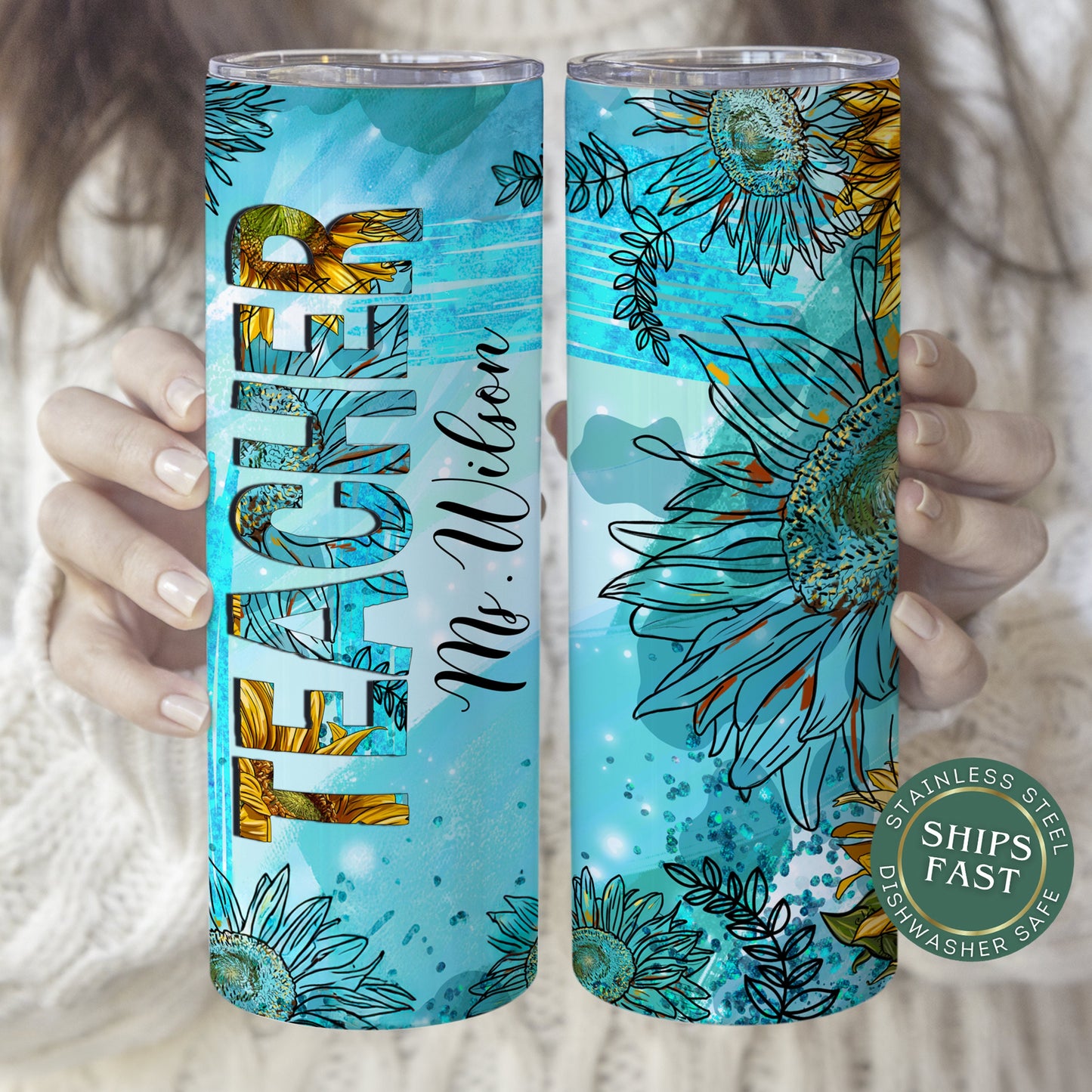 Customized Teacher Sunflower Tumbler - Gift for Teacher Appreciation and Back to School