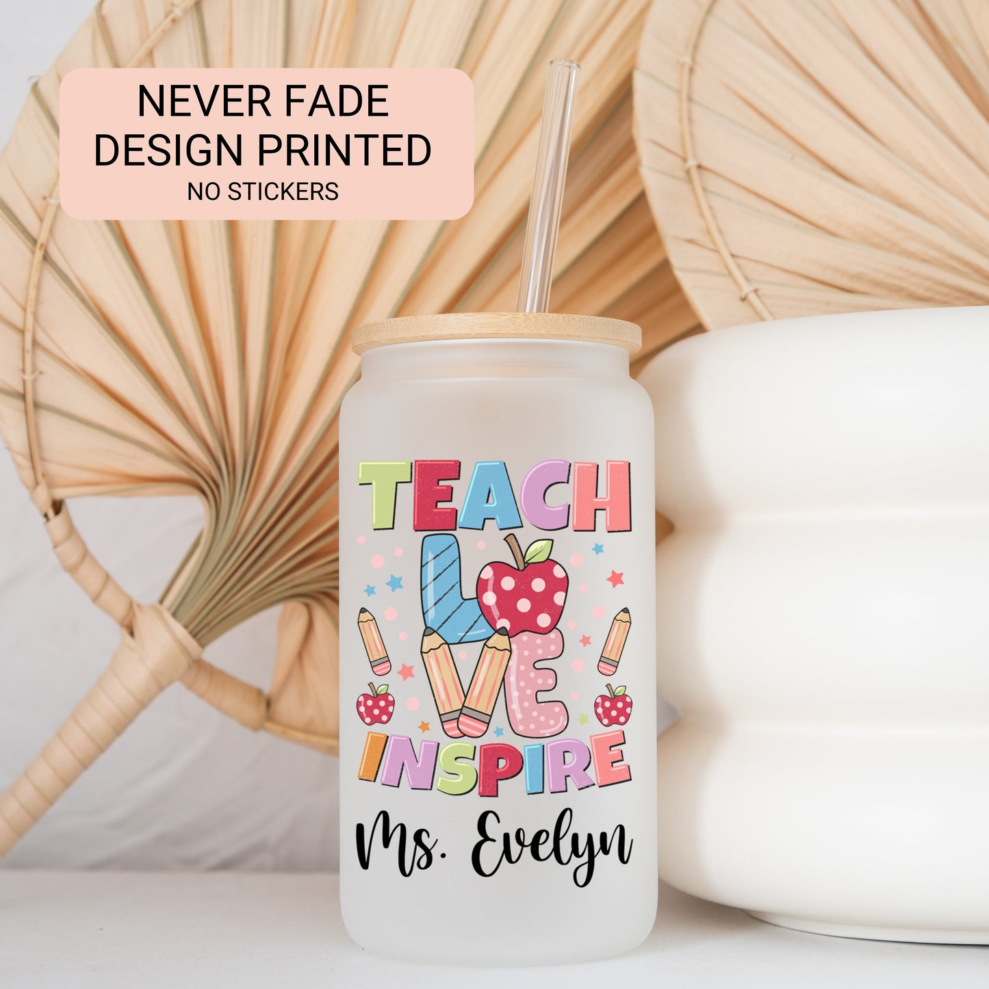 Personalized Teacher Cup - Custom Glass Tumbler for Iced Coffee Gift