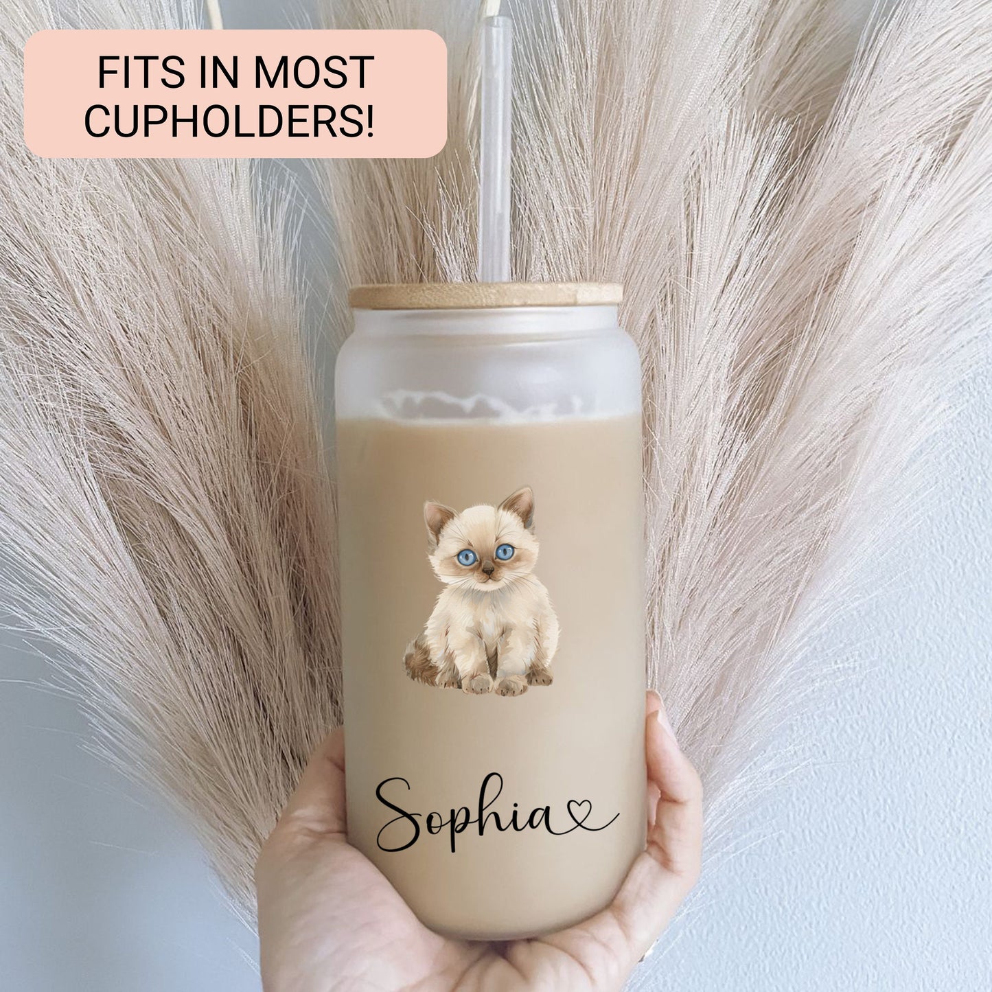Personalized Cat Frosted Glass Cup - Custom Iced Coffee Tumbler for Cat Lovers