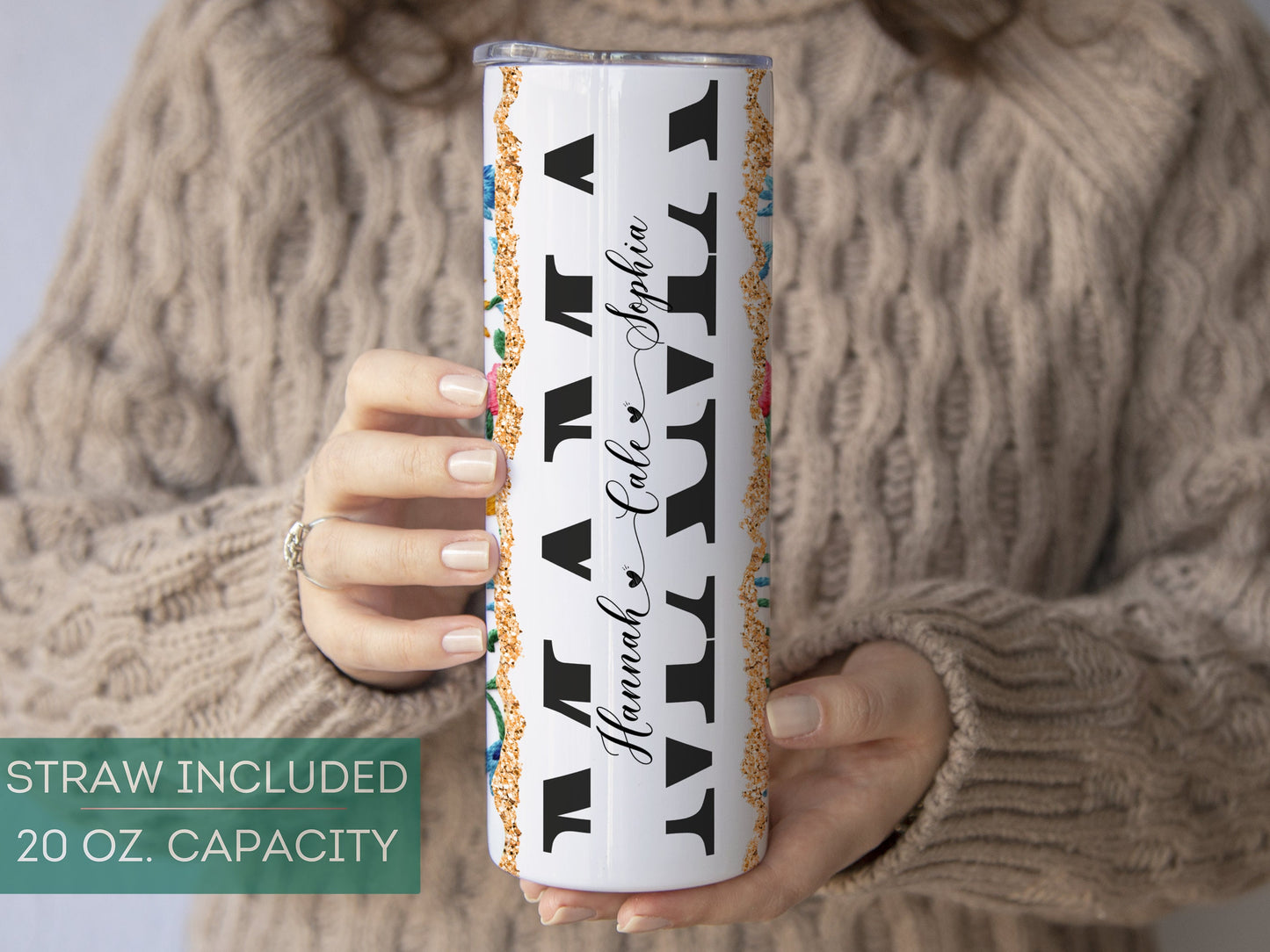 Custom Mama Tumbler - Personalized Gift with Kids' Names and Mexican Embroidery Design