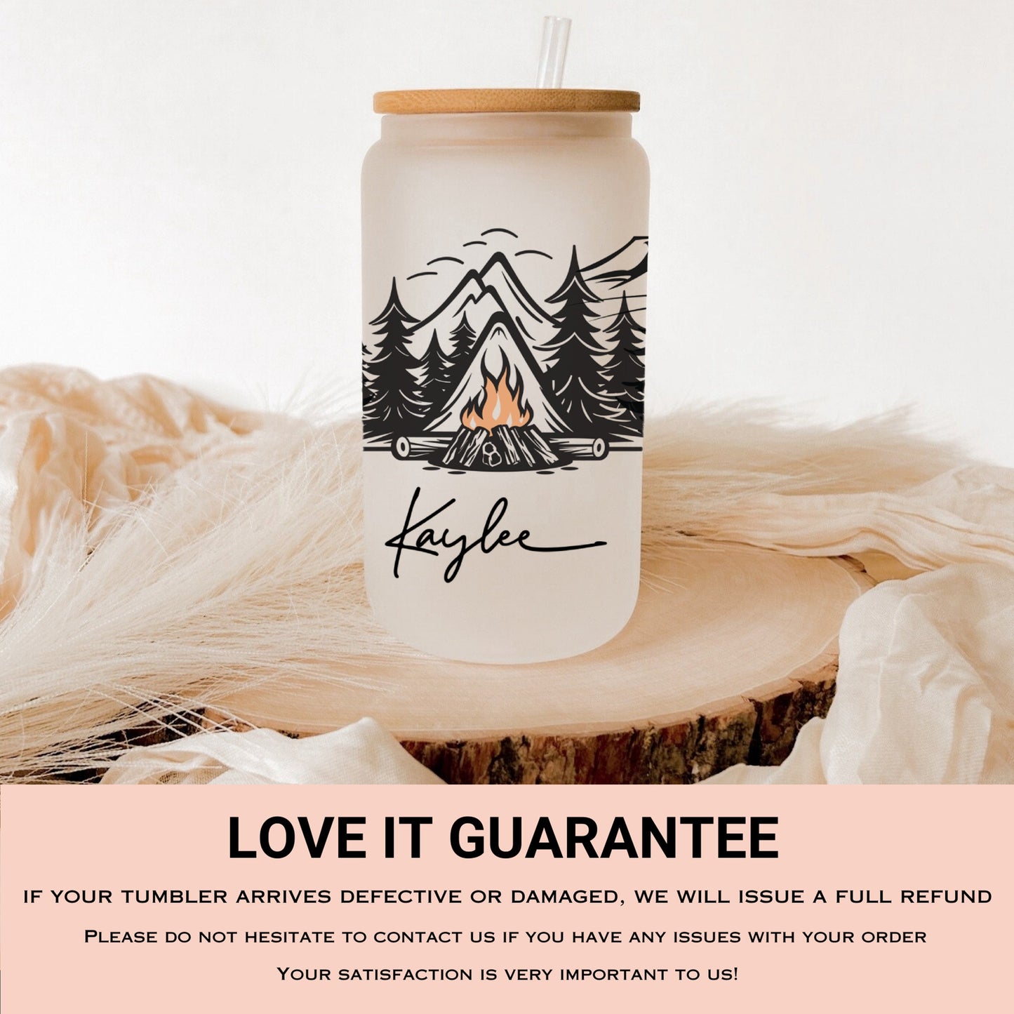 Personalized Camping Frosted Glass Tumbler - Custom Cup for Outdoor & Coffee Lovers