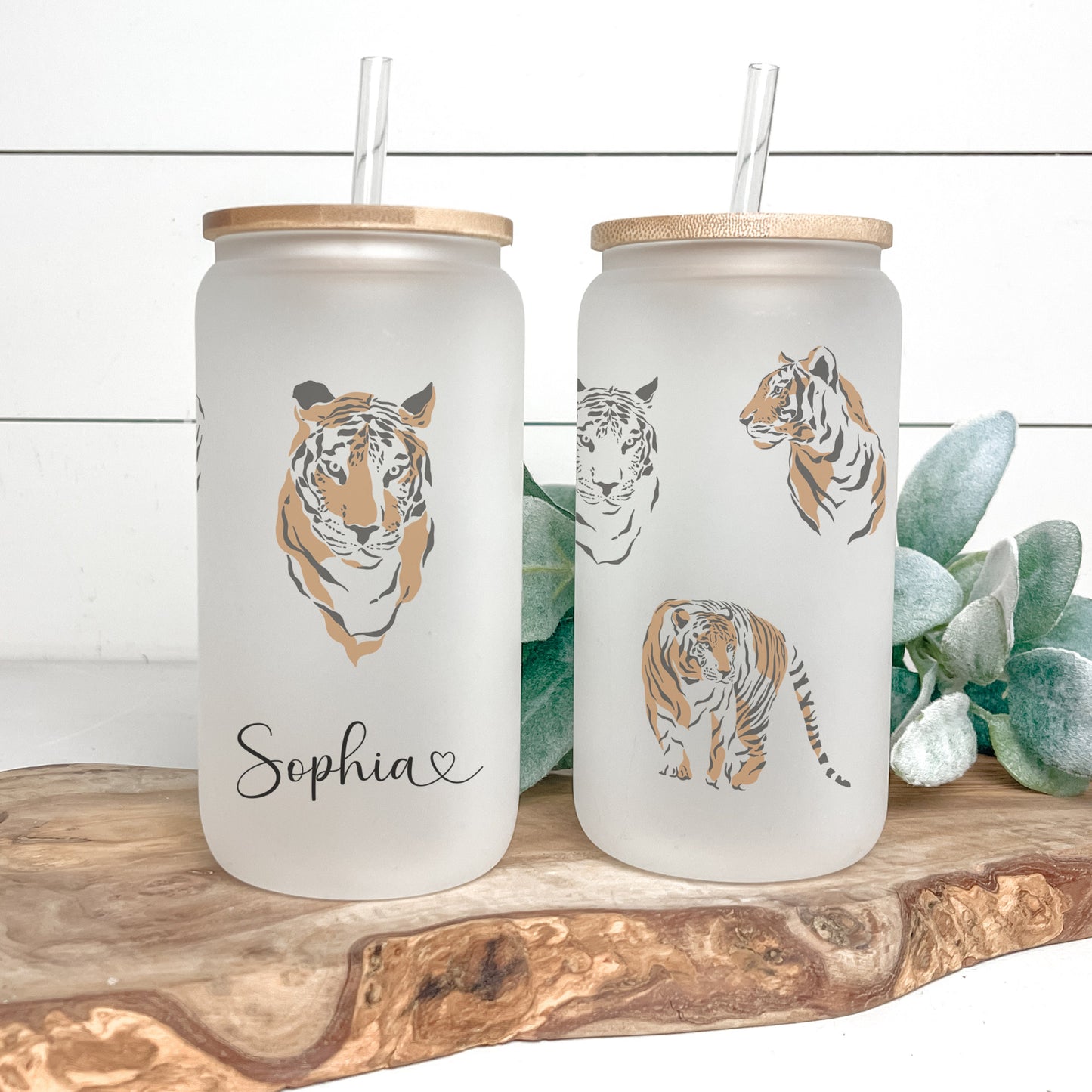 Personalized Tiger Frosted Glass Tumbler - Custom Iced Coffee Cup | Unique Gift for Tiger Lovers