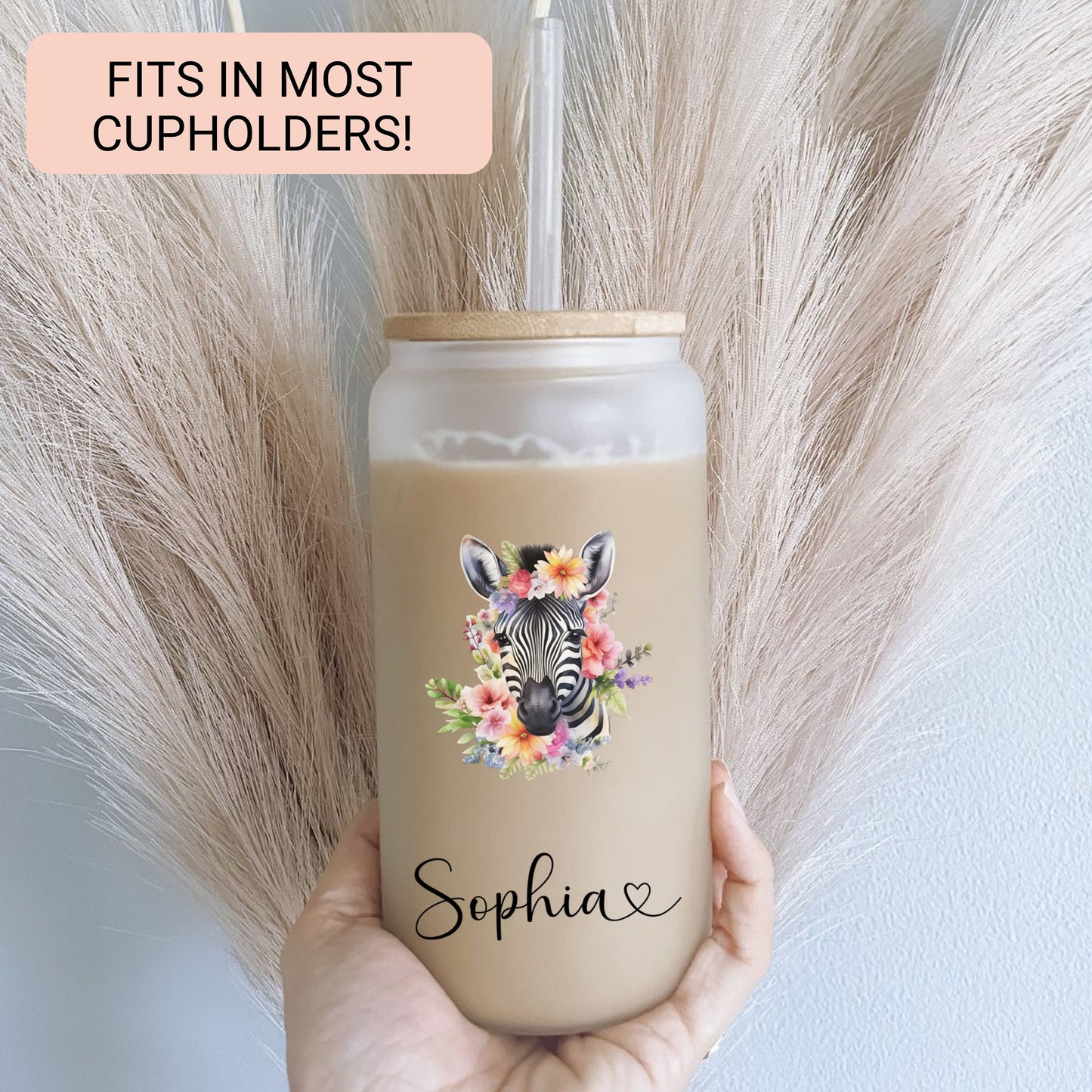 Personalized Zebra Frosted Glass Cup - Custom Iced Coffee Tumbler for Lovers