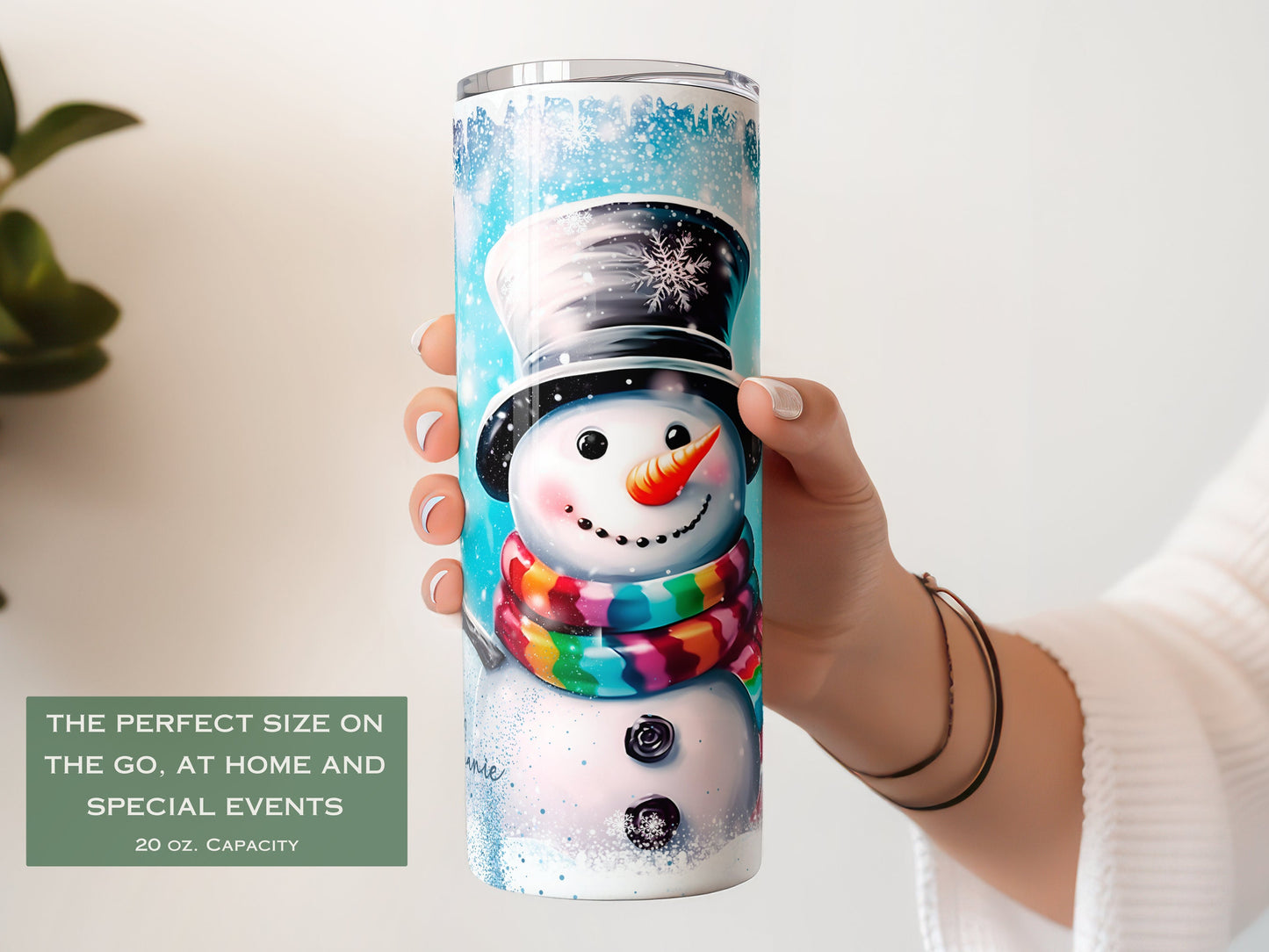 Personalized Blue Snowman Tumbler - Cute Christmas Gift for Her