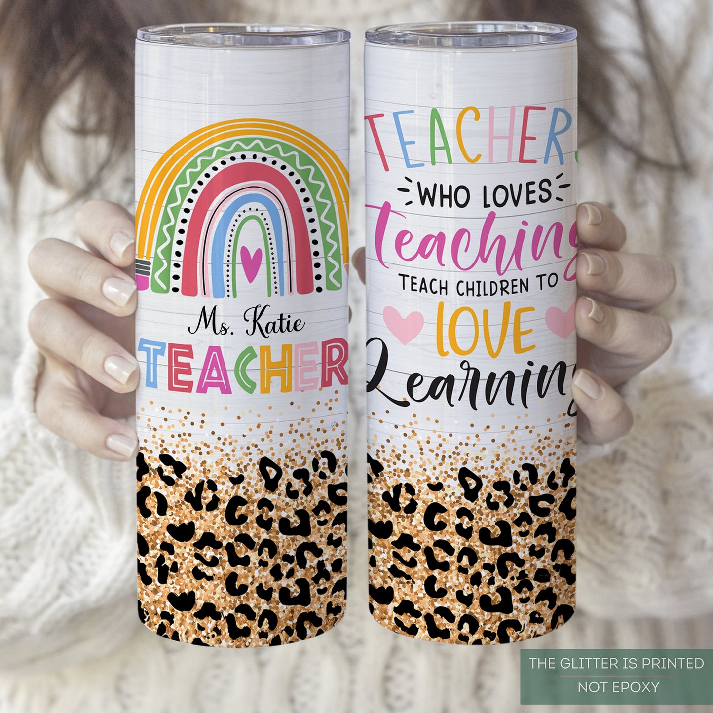 Custom Rainbow Teacher Tumbler - Personalized Travel Cup for Appreciation Gifts