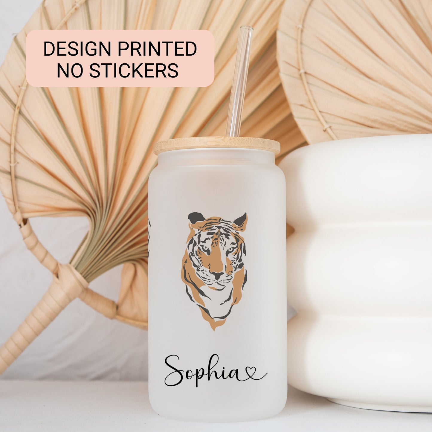 Personalized Tiger Frosted Glass Tumbler - Custom Iced Coffee Cup | Unique Gift for Tiger Lovers