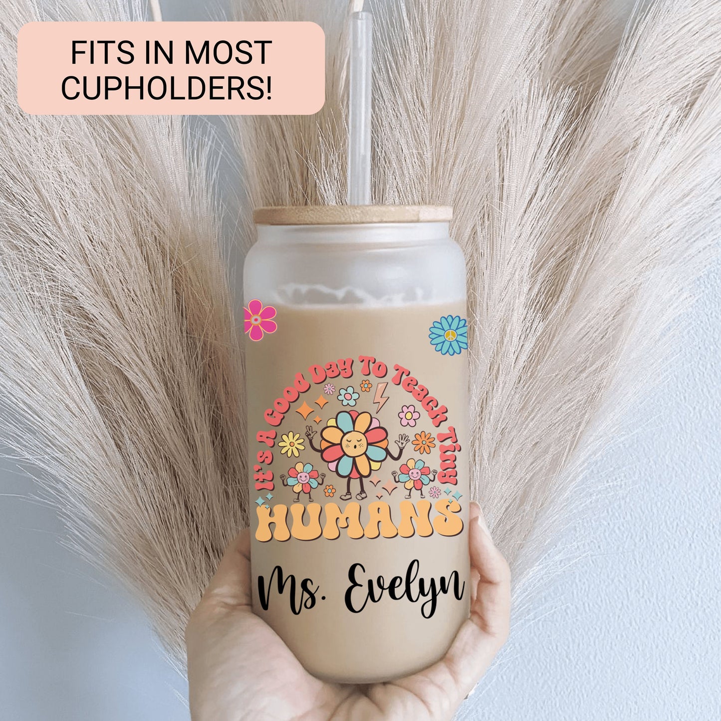 Personalized Teacher Frosted Glass Tumbler - Iced Coffee Cup for Tiny Humans