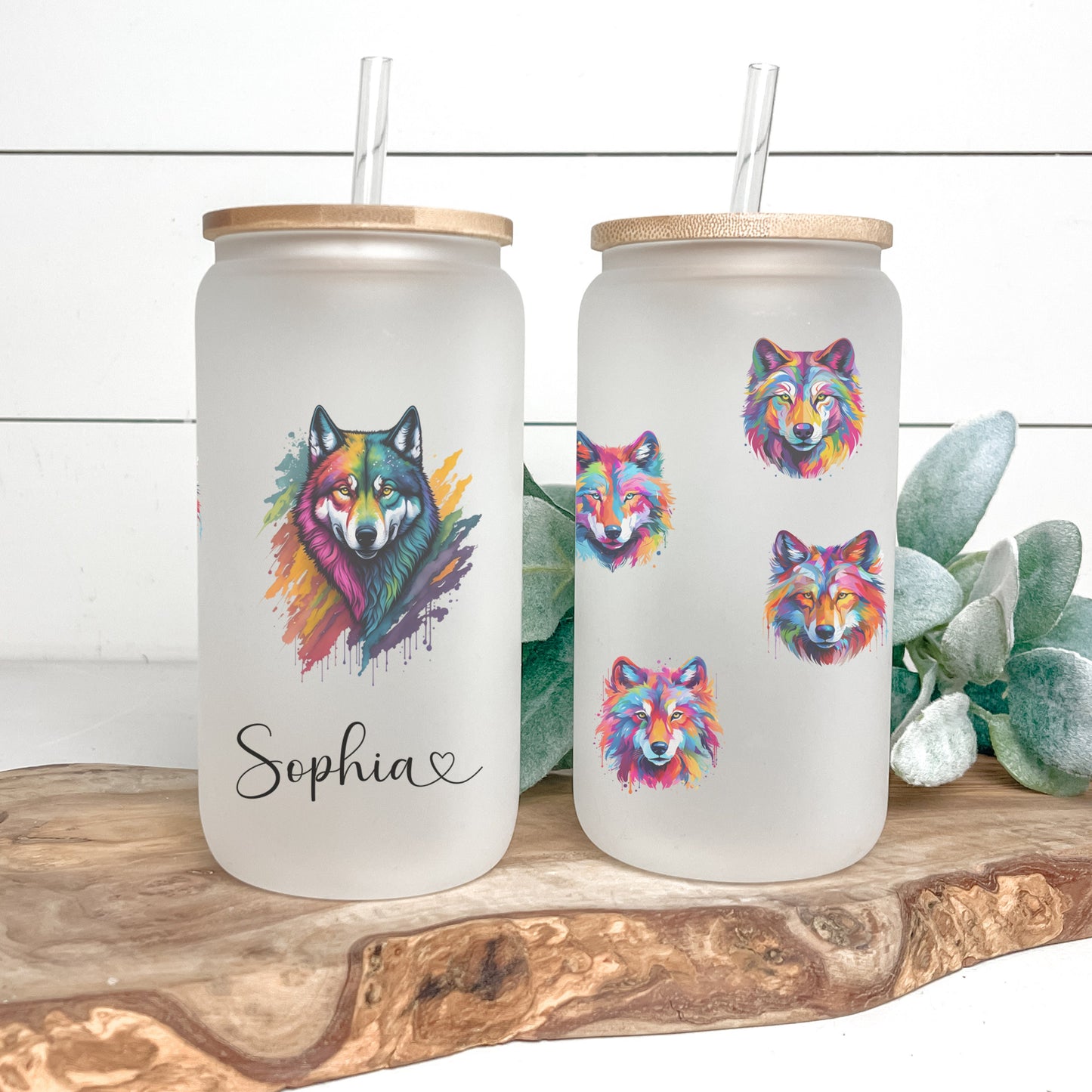 Personalized Wolf Frosted Glass Tumbler - Custom Iced Coffee Cup for Wolf Lovers