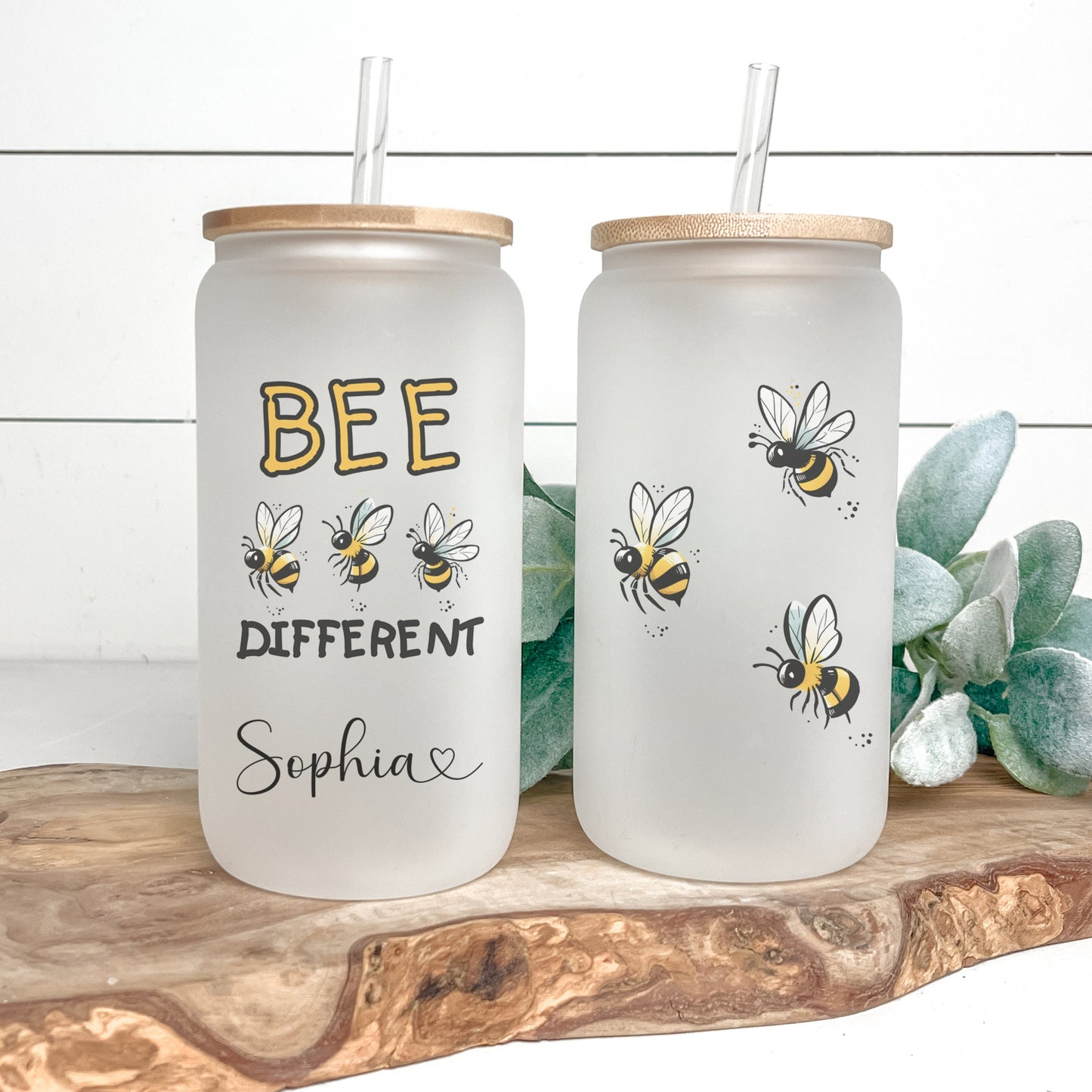 Personalized Bee Glass Tumbler - Custom Iced Coffee Cup for Bee Lovers