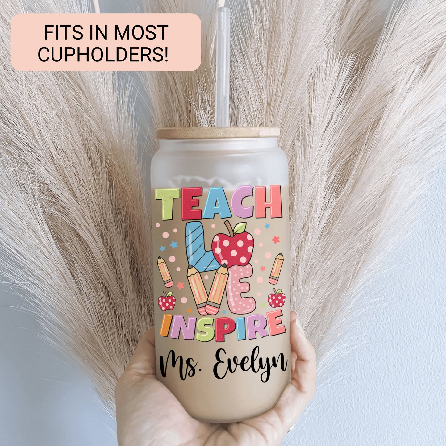 Personalized Teacher Cup - Custom Glass Tumbler for Iced Coffee Gift