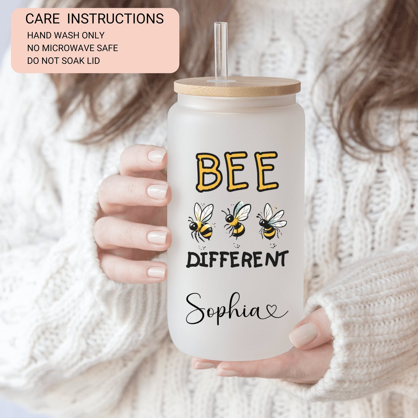 Personalized Bee Glass Tumbler - Custom Iced Coffee Cup for Bee Lovers