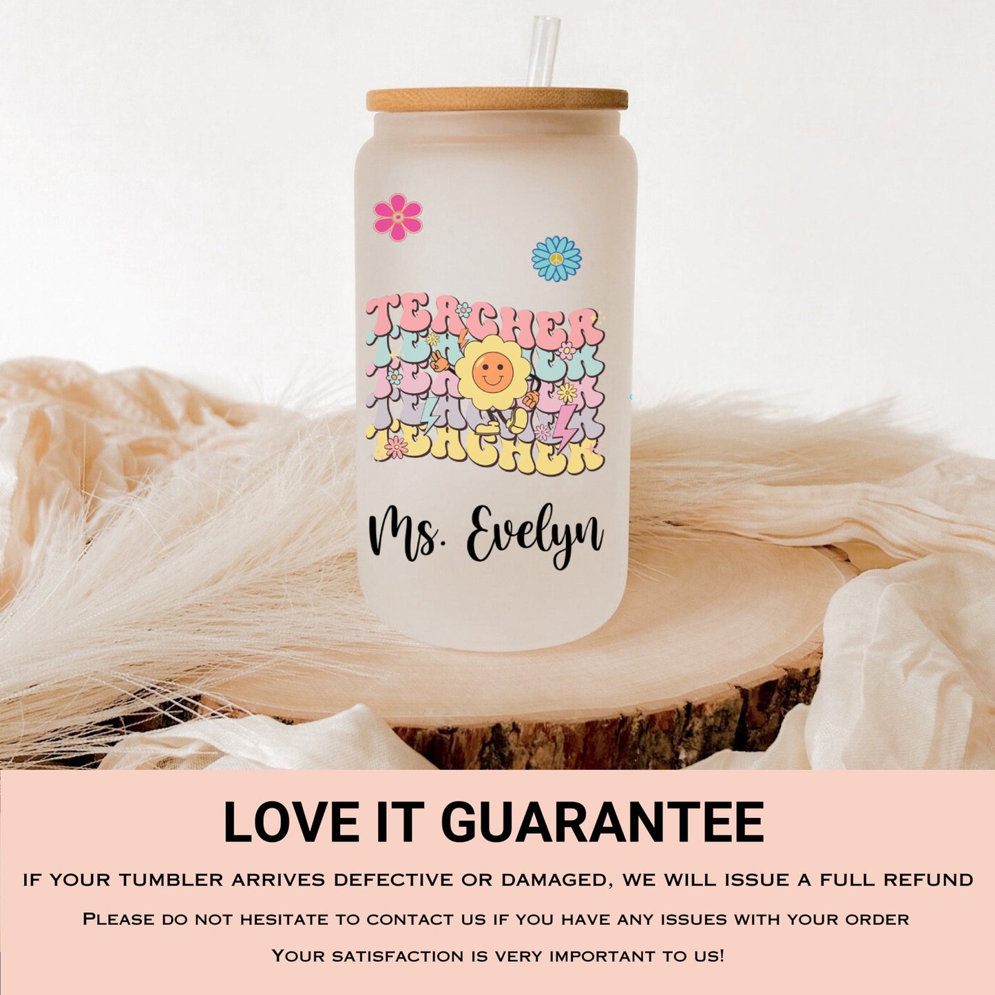 Personalized Retro Teacher Frosted Tumbler - Custom Iced Coffee Cup