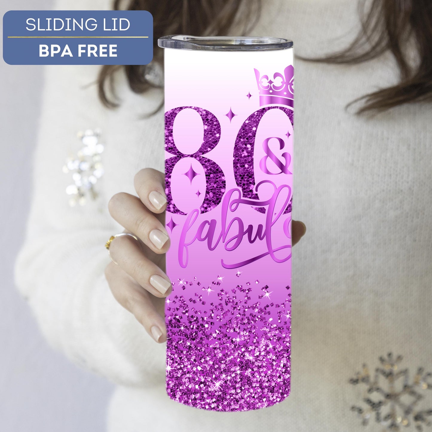 Personalized 80th Birthday Tumbler - Glitter Travel Cup Gift for Her