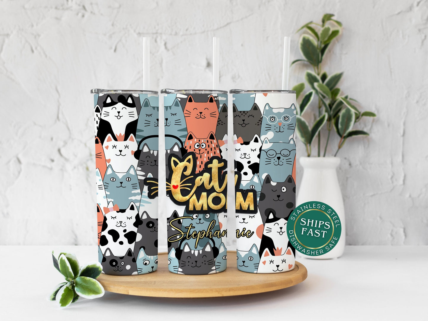 Personalized Cat Mom Tumbler - Custom Cat Mama Cup | Gift for Cat Lovers
