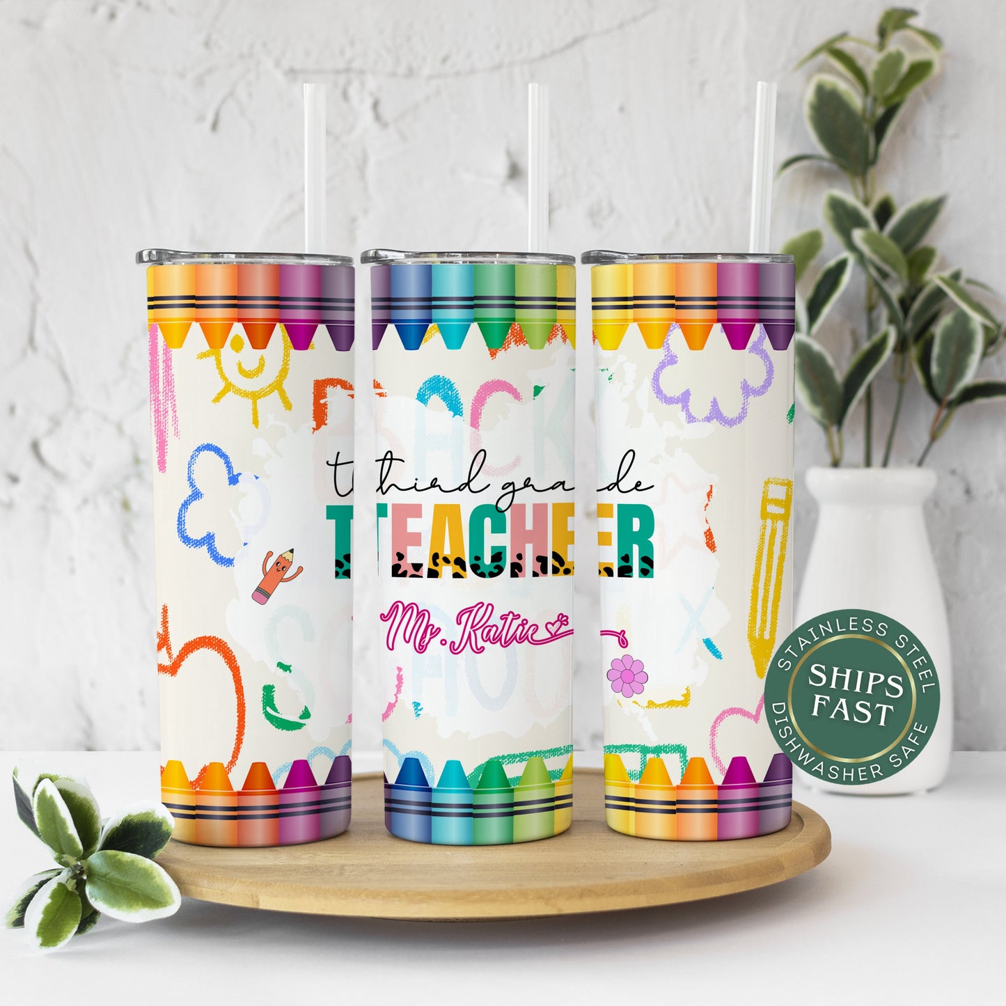Personalized Third Grade Teacher Tumbler - Custom Appreciation Gift