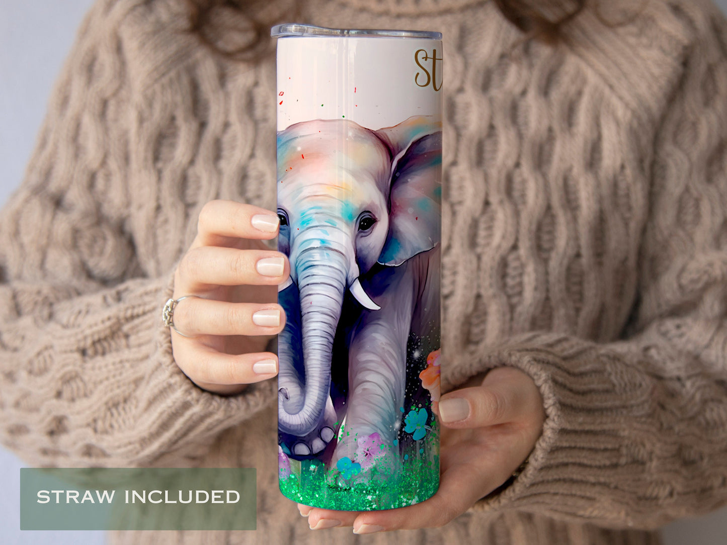 Personalized Floral Elephant Tumbler - Cute Gift for Elephant Lovers