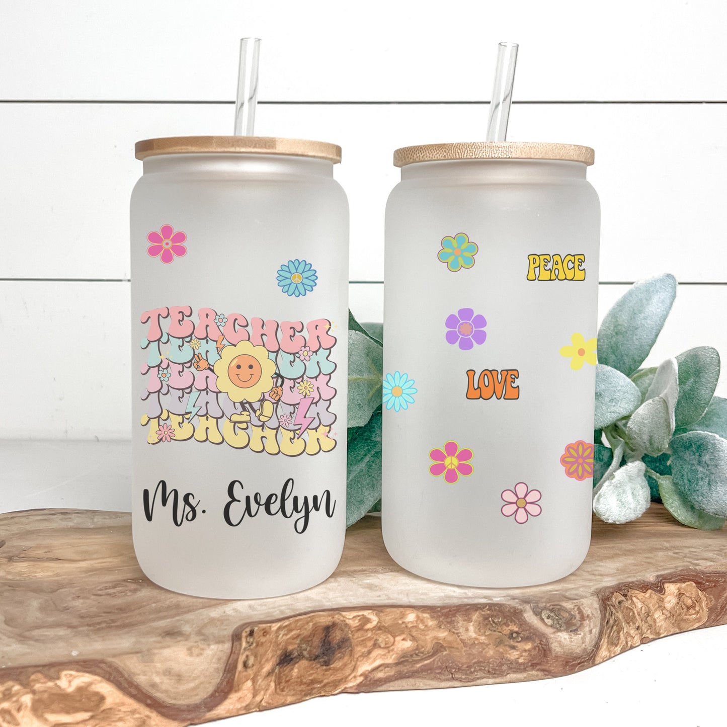 Personalized Retro Teacher Frosted Tumbler - Custom Iced Coffee Cup