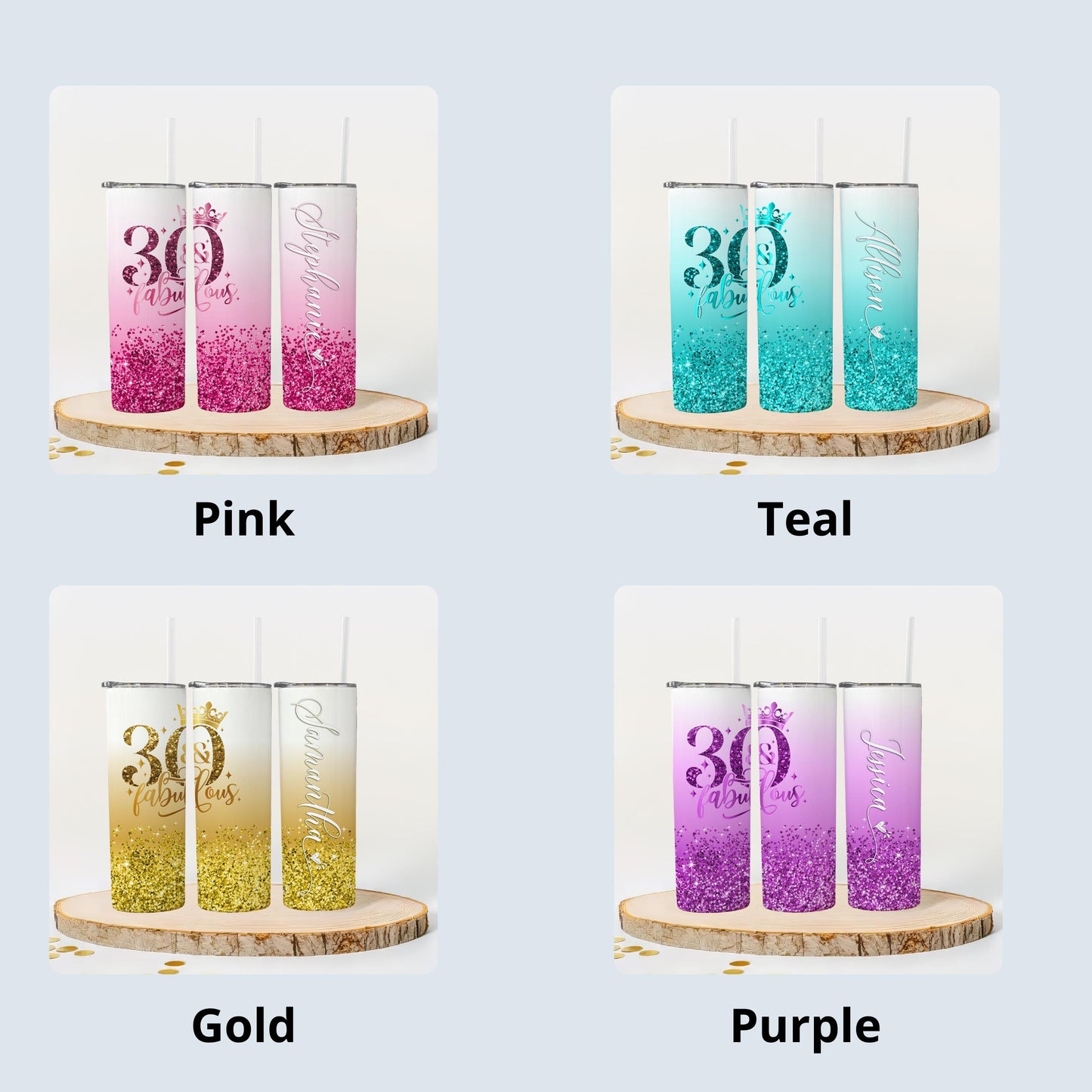 Personalized 30th Birthday Tumbler - Fabulous Glitter Cup for Her