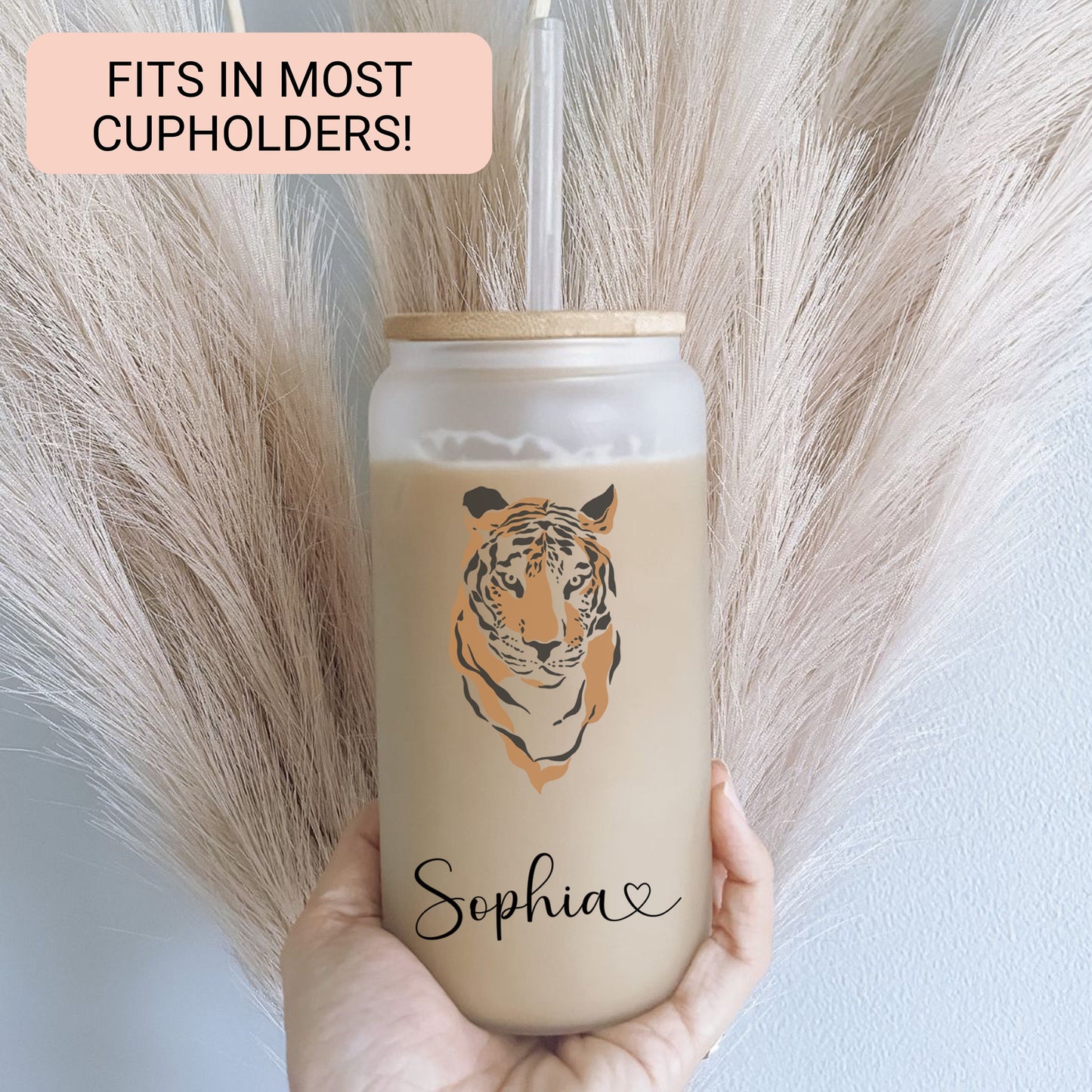 Personalized Tiger Frosted Glass Tumbler - Custom Iced Coffee Cup | Unique Gift for Tiger Lovers