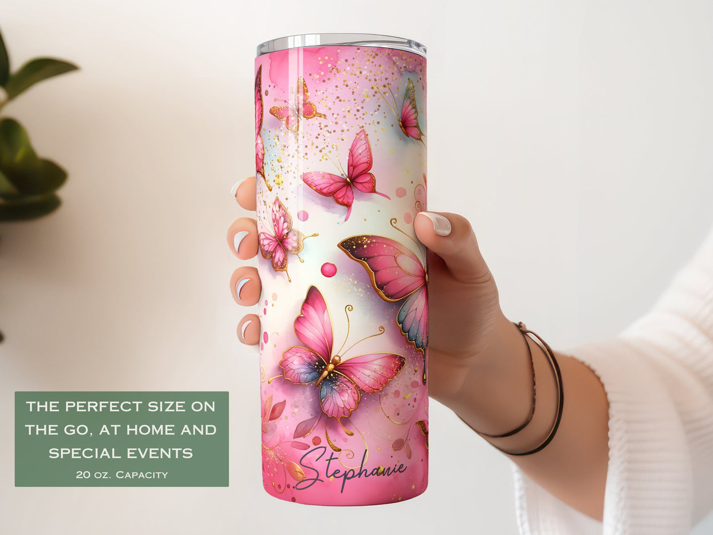 Personalized Pink Butterfly Tumbler - Gift for Butterfly Lovers and Women